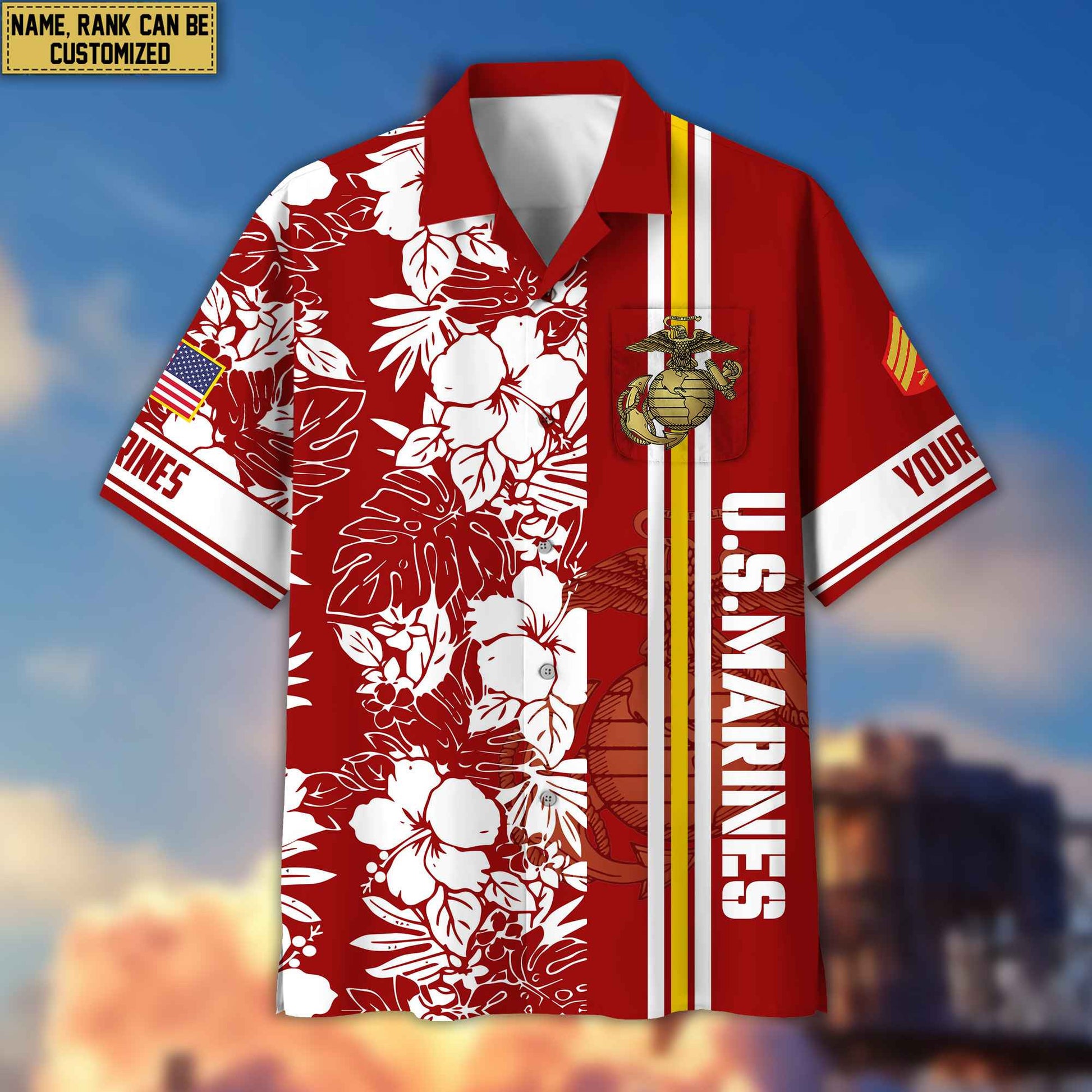 Premium Custom Name, Rank USMC Hawaiian Shirt With Pocket, Gifts For Veterans Day, Father's Day, Gifts for Marine Veteran VPVC401403