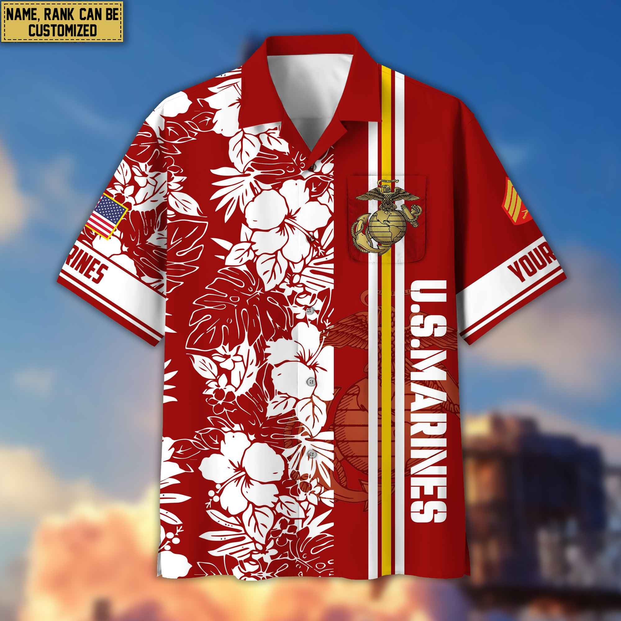 Premium Custom Name, Rank USMC Hawaiian Shirt With Pocket, Gifts For Veterans Day, Father's Day, Gifts for Marine Veteran VPVC401403