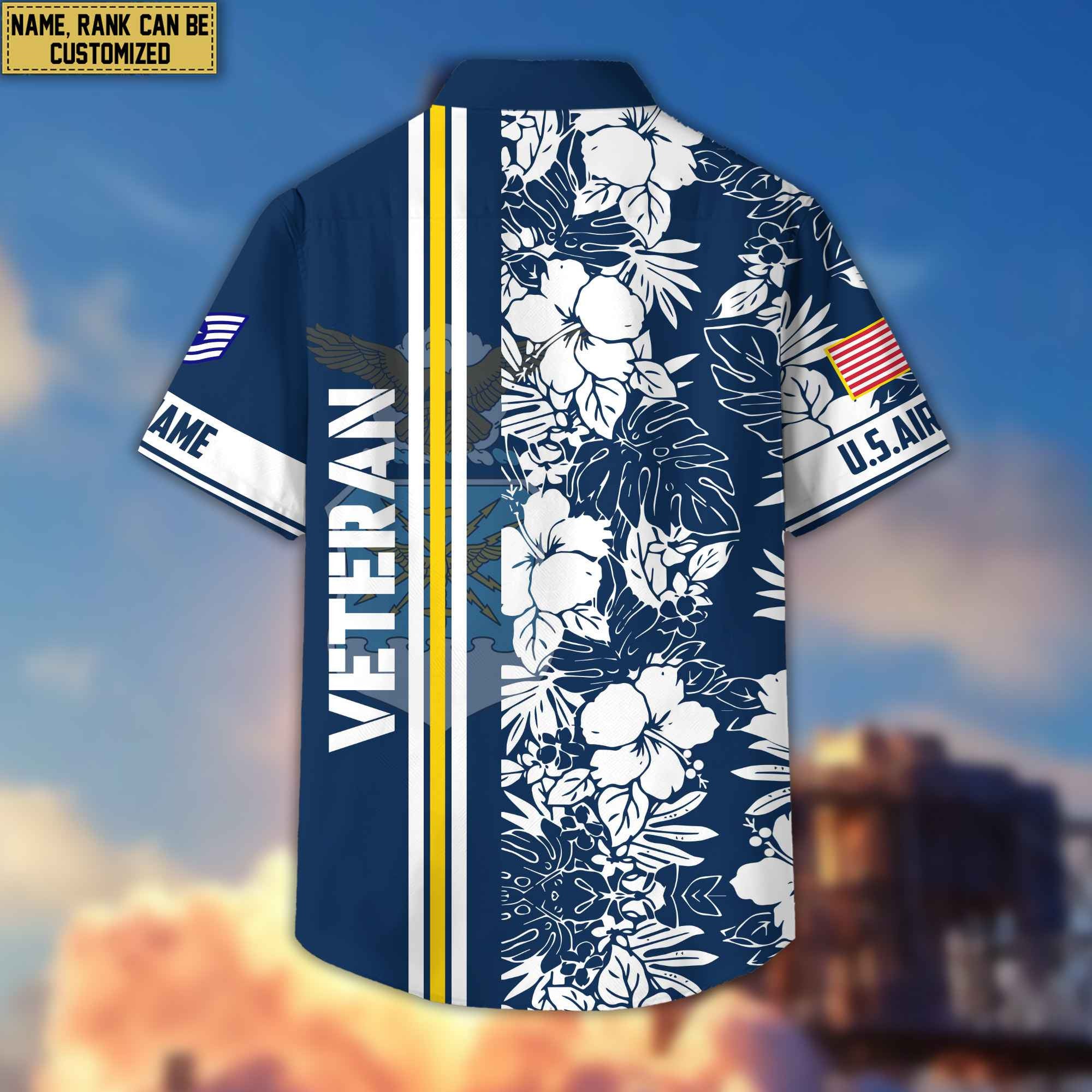 Premium Custom Name, Rank USAF Hawaiian Shirt With Pocket, Gifts For Veterans Day, Father's Day, Gifts for Air Force Veteran VPVC401404
