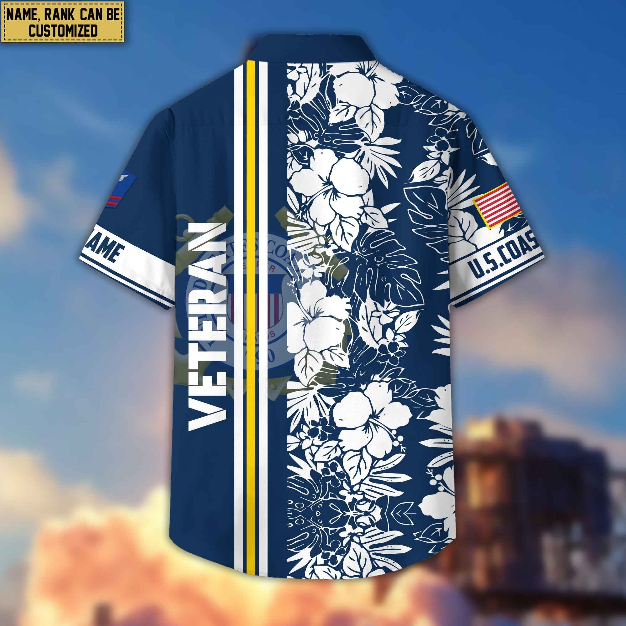 Premium Custom Name, Rank USCG Hawaiian Shirt With Pocket, Gifts For Veterans Day, Father's Day, Gifts for Coast Guard Veteran VPVC401405
