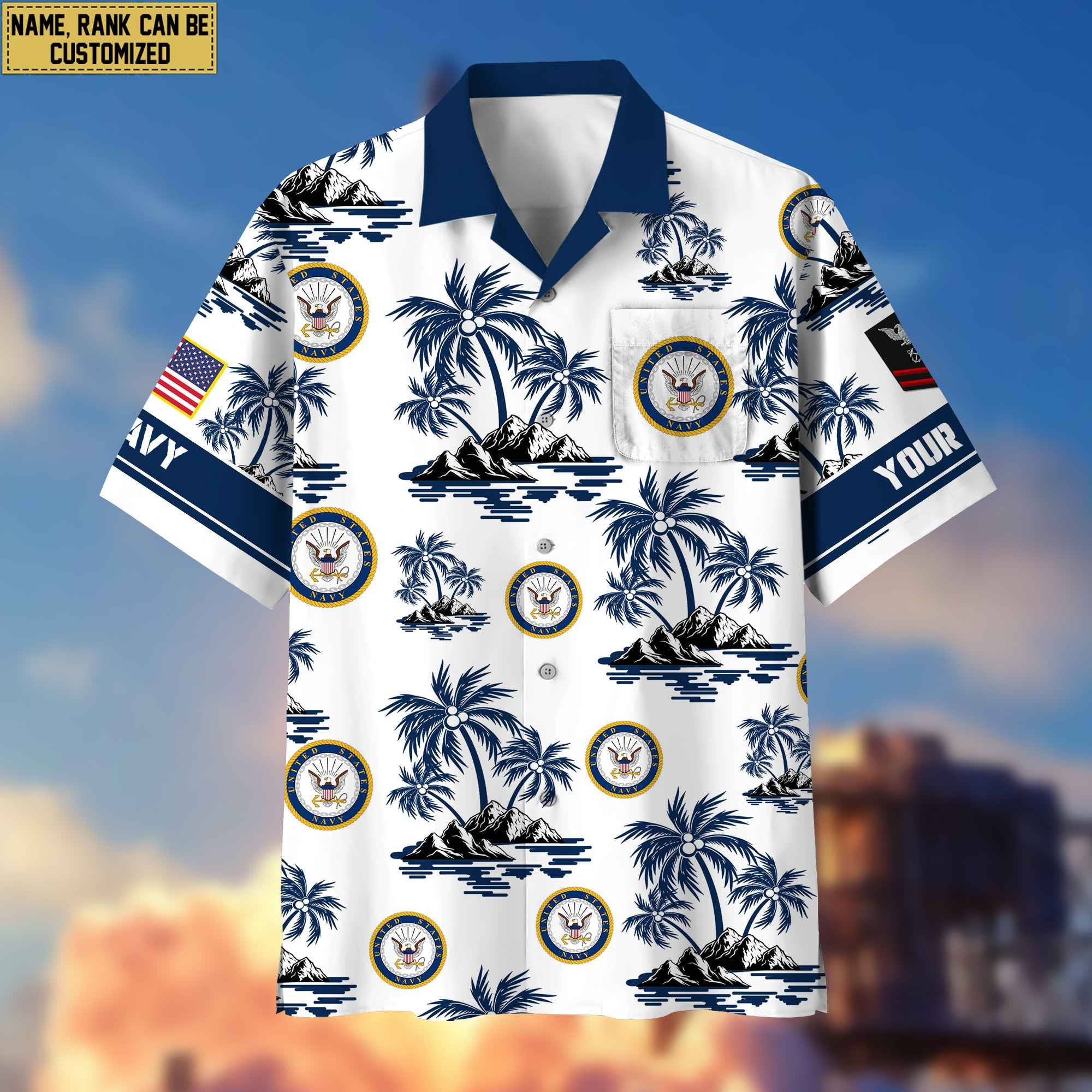 Premium Custom US Navy Veteran Hawaiian Shirt With Pocket, Gifts For Veterans Day, Father's Day, Gifts for Navy Veteran VPVC401902