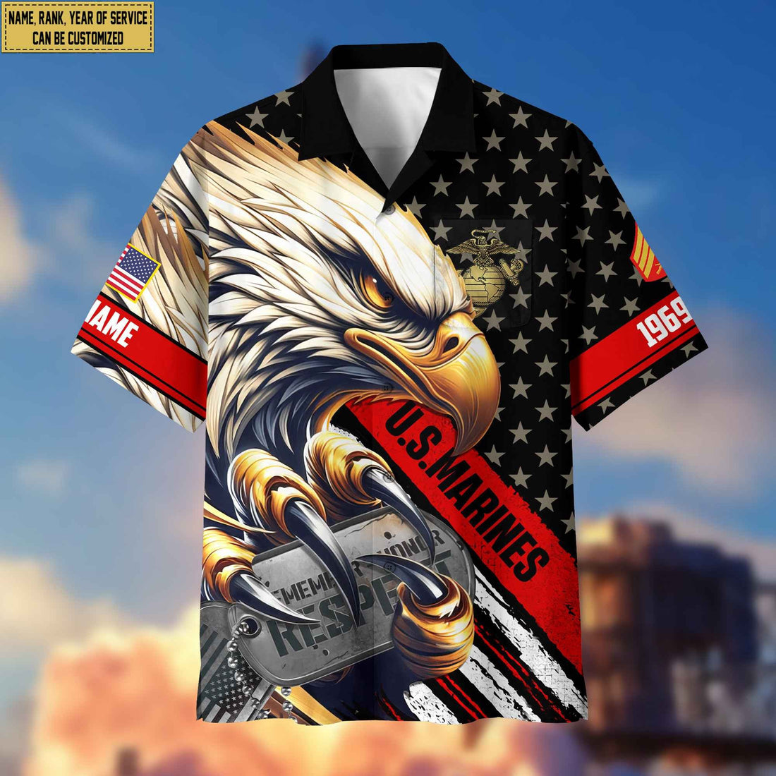 Premium Custom Rank, Name, USMC Veteran Hawaiian Shirt With Pocket, Gifts for Marine Veteran, Gifts For Veterans Day, Father's Day VPVC402303