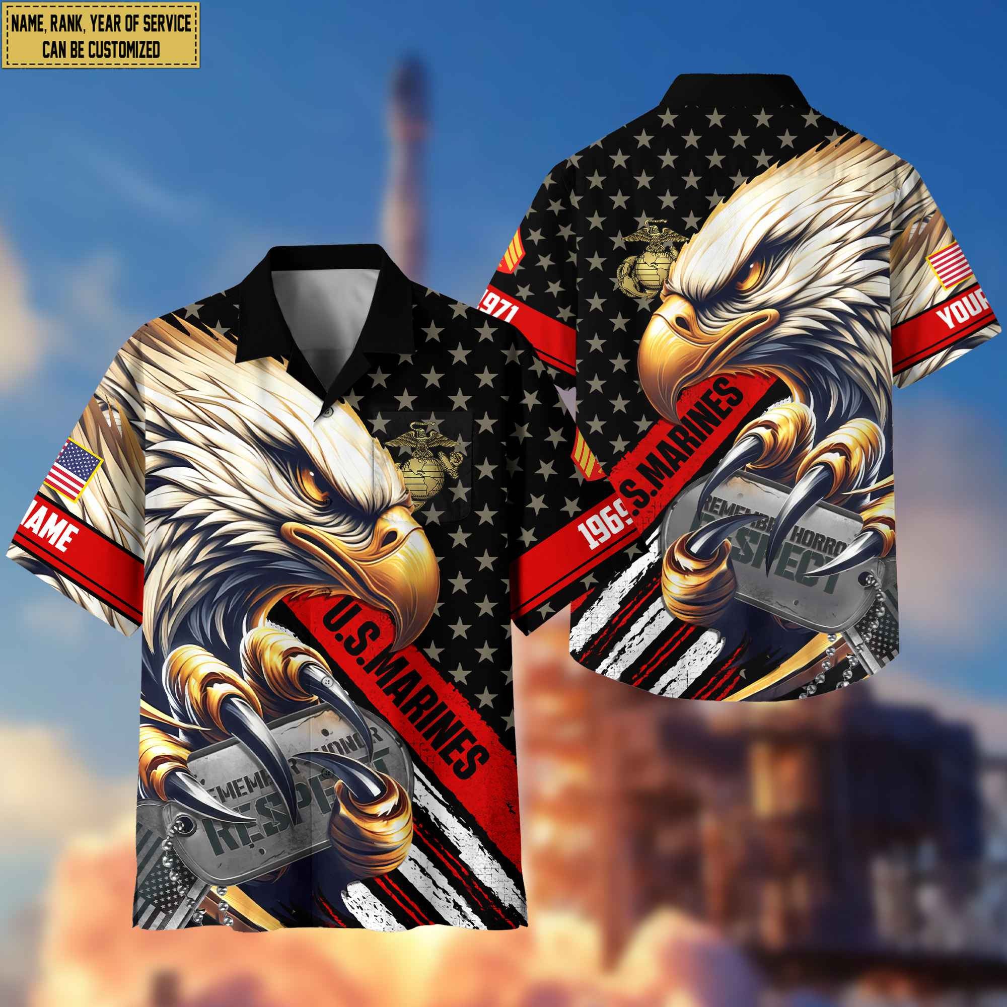 Premium Custom Rank, Name, USMC Veteran Hawaiian Shirt With Pocket, Gifts for Marine Veteran, Gifts For Veterans Day, Father's Day VPVC402303