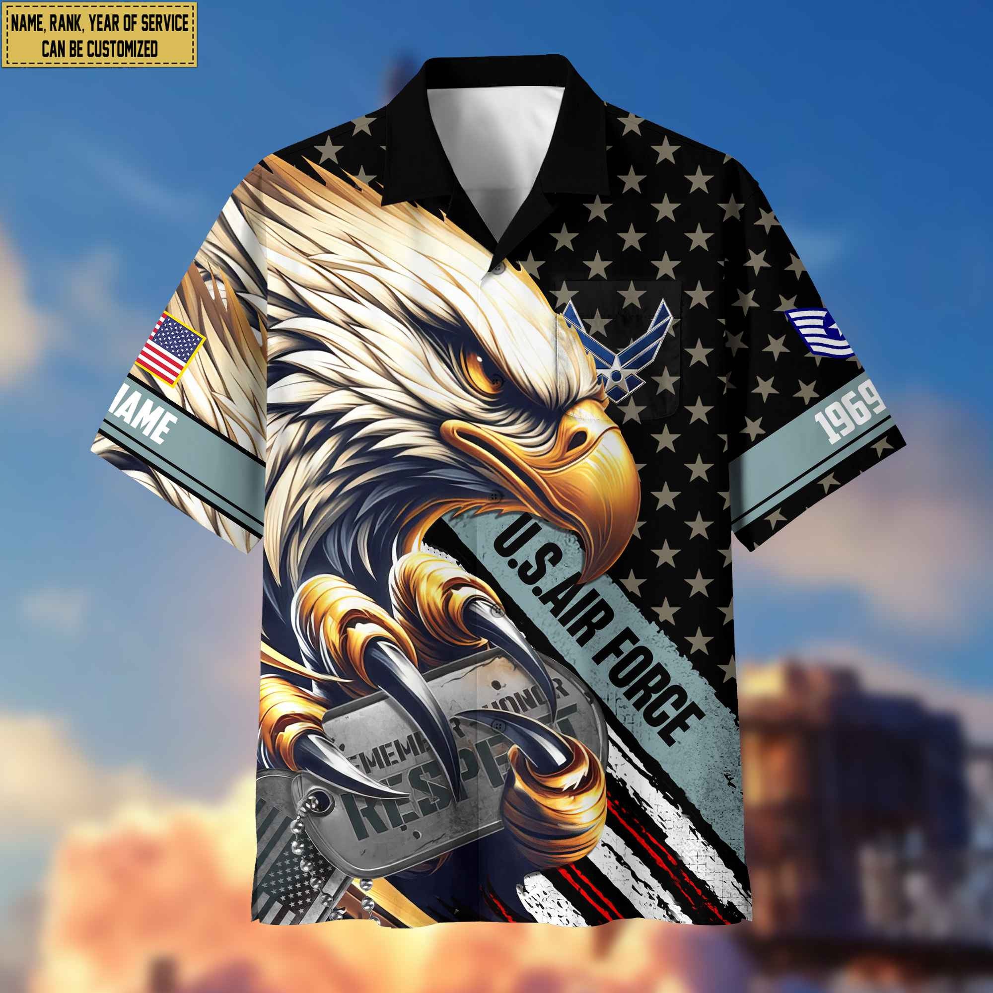Premium Custom Rank, Name, USAF Veteran Hawaiian Shirt With Pocket, Gifts for Air Force Veteran, Gifts For Veterans Day, Father's Day VPVC402304