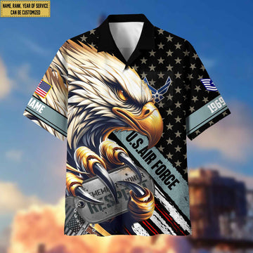 Premium Custom Rank, Name, USAF Veteran Hawaiian Shirt With Pocket, Gifts for Air Force Veteran, Gifts For Veterans Day, Father's Day VPVC402304