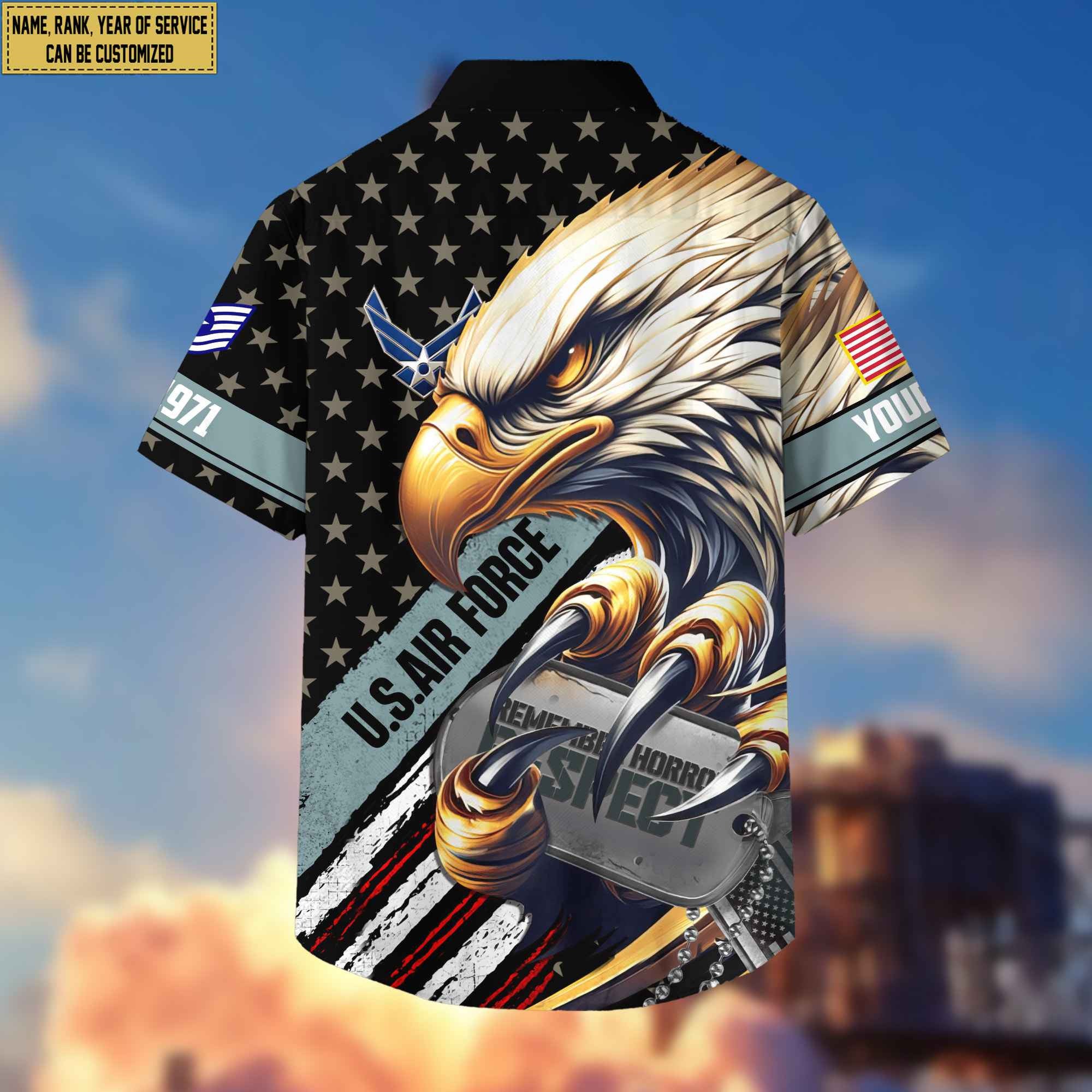 Premium Custom Rank, Name, USAF Veteran Hawaiian Shirt With Pocket, Gifts for Air Force Veteran, Gifts For Veterans Day, Father's Day VPVC402304