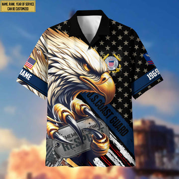 Premium Custom Rank, Name, USCG Veteran Hawaiian Shirt With Pocket, Gifts for Coast Guard Veteran, Gifts For Veterans Day, Father's Day VPVC402305
