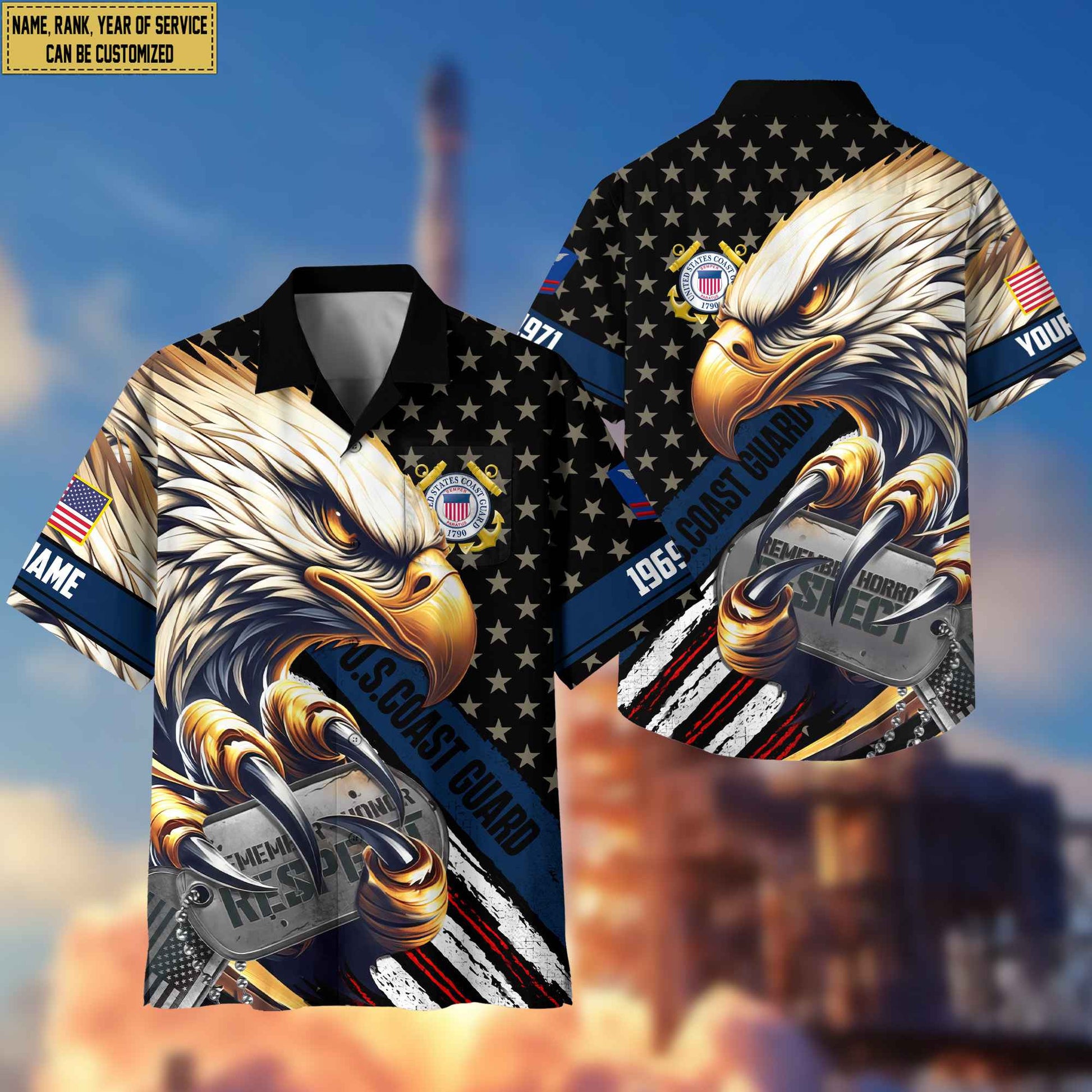 Premium Custom Rank, Name, USCG Veteran Hawaiian Shirt With Pocket, Gifts for Coast Guard Veteran, Gifts For Veterans Day, Father's Day VPVC402305