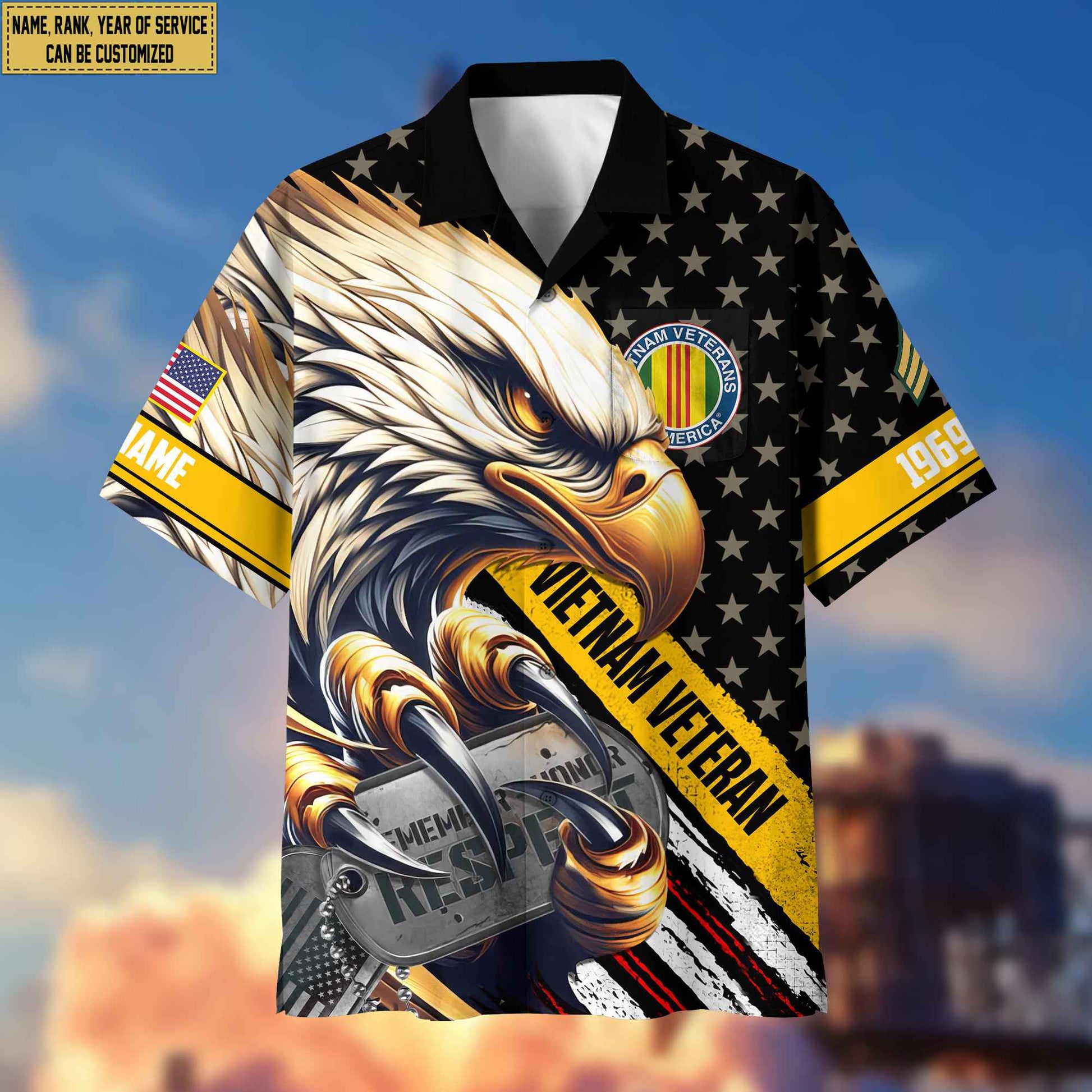 Premium Custom Rank, Name, Vietnam Veteran Hawaiian Shirt With Pocket, Gifts for Vietnam Veteran, Gifts For Veterans Day, Father's Day VPVC402306