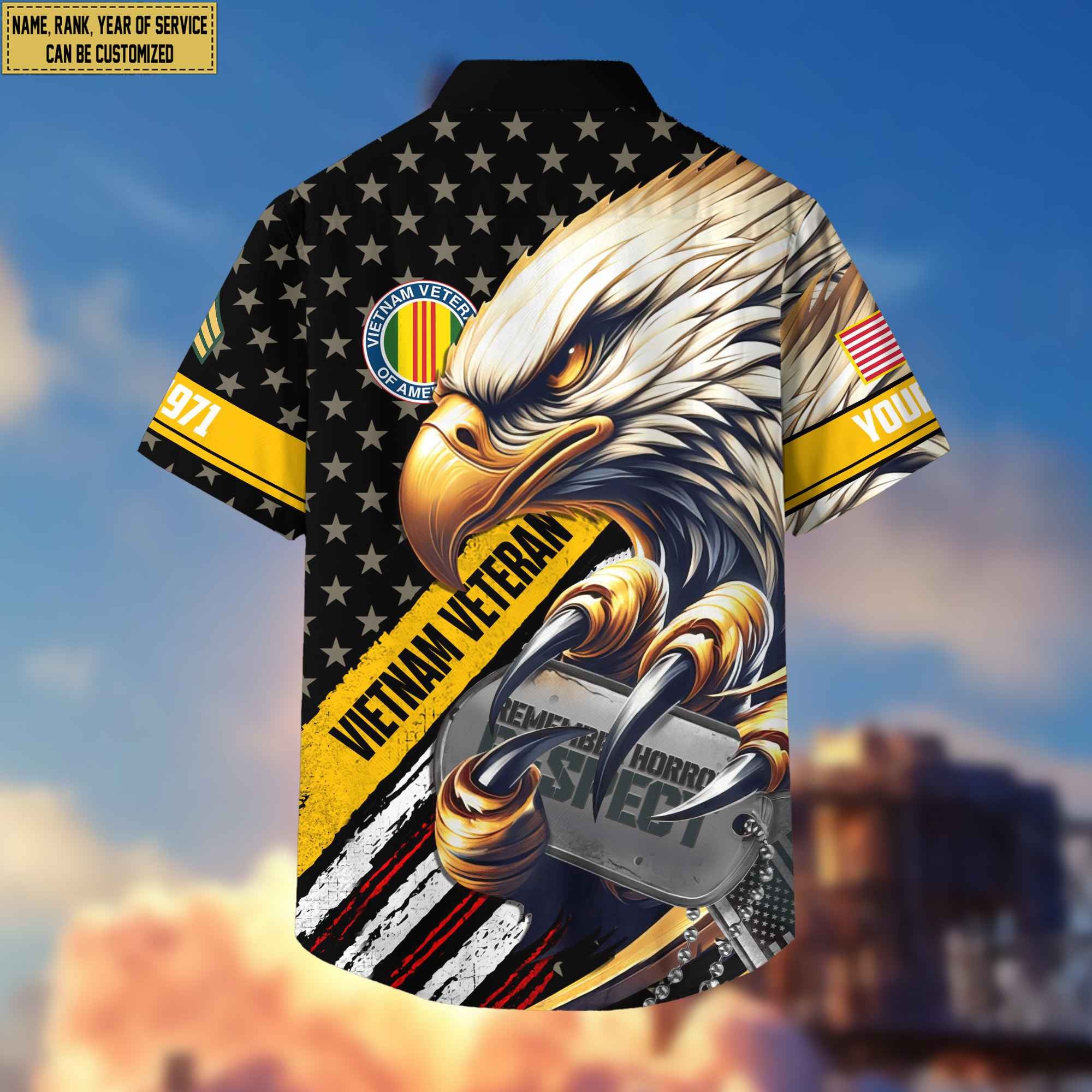 Premium Custom Rank, Name, Vietnam Veteran Hawaiian Shirt With Pocket, Gifts for Vietnam Veteran, Gifts For Veterans Day, Father's Day VPVC402306