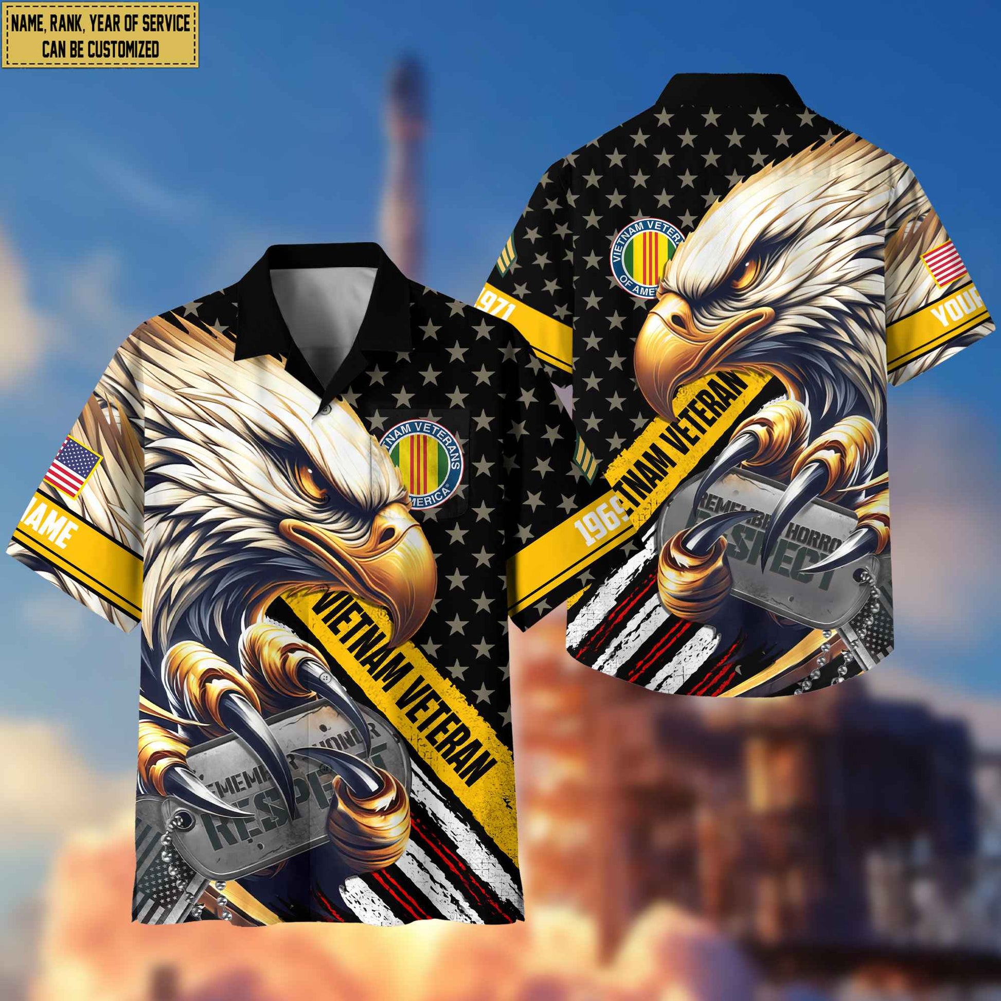 Premium Custom Rank, Name, Vietnam Veteran Hawaiian Shirt With Pocket, Gifts for Vietnam Veteran, Gifts For Veterans Day, Father's Day VPVC402306