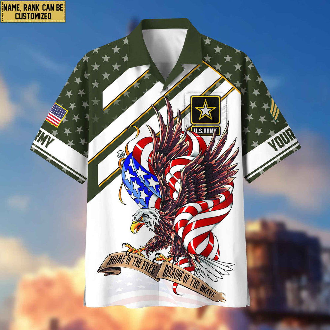 Custom Rank, Name, US Army Hawaiian Shirt With Pocket, Gifts For Dad, For Husband Army Veteran VPVC402401