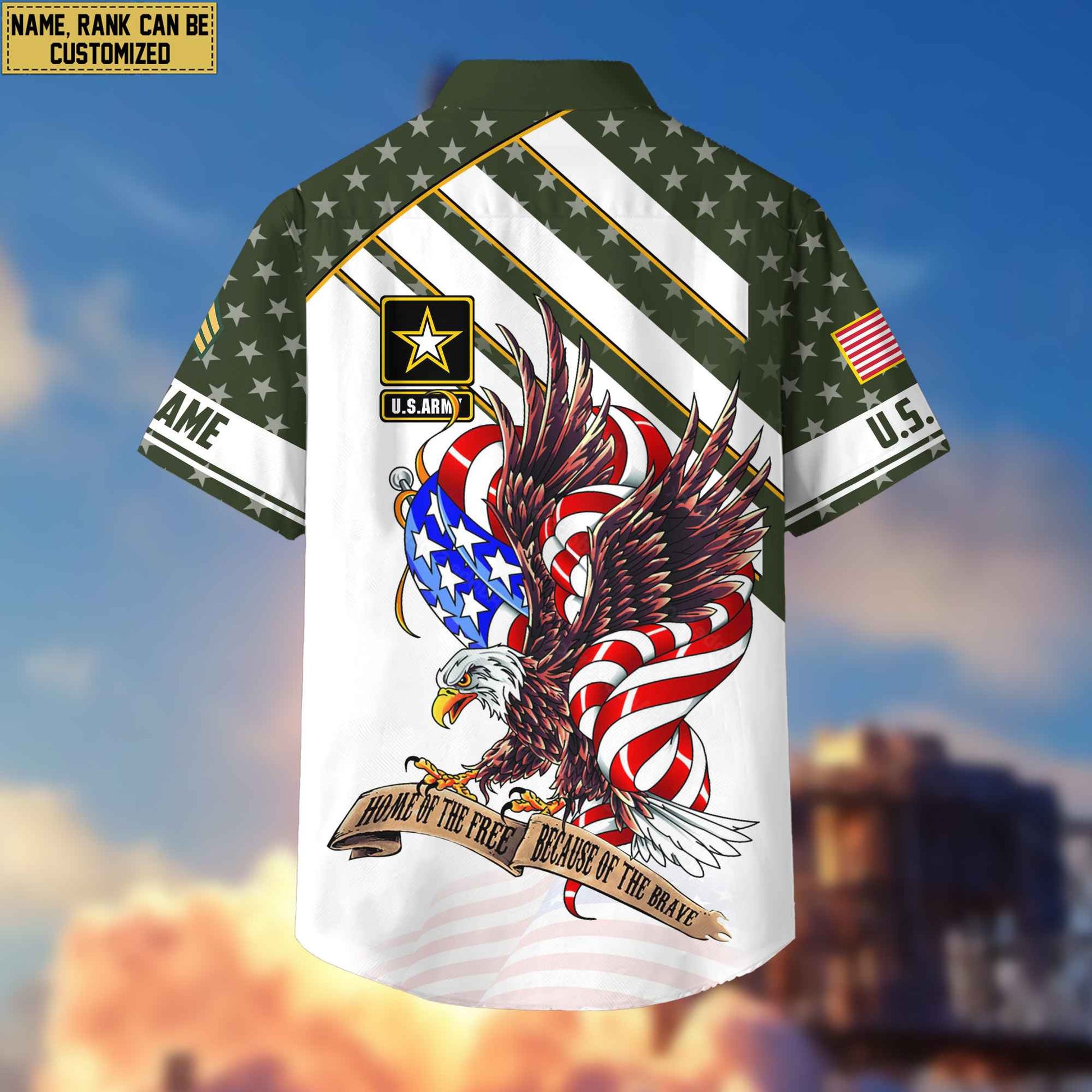 Custom Rank, Name, US Army Hawaiian Shirt With Pocket, Gifts For Dad, For Husband Army Veteran VPVC402401