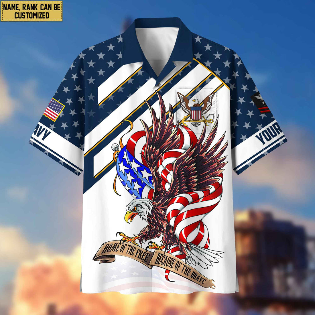 Custom Rank, Name, US Navy Hawaiian Shirt With Pocket, Gifts For Dad, For Husband Navy Veteran VPVC402402