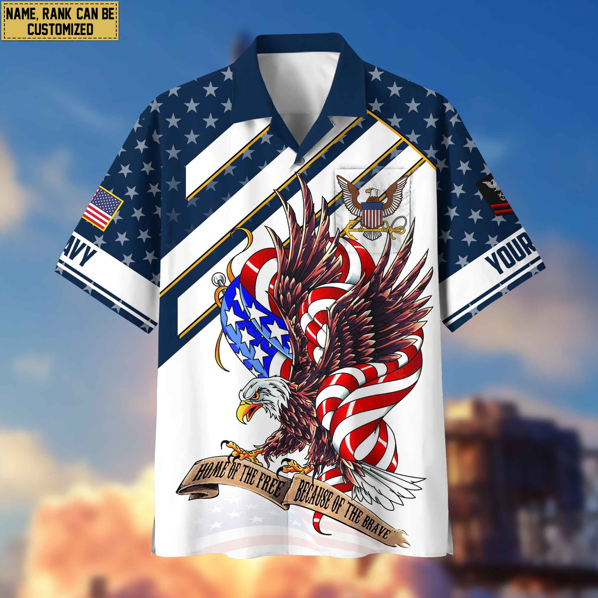 Custom Rank, Name, US Navy Hawaiian Shirt With Pocket, Gifts For Dad, For Husband Navy Veteran VPVC402402
