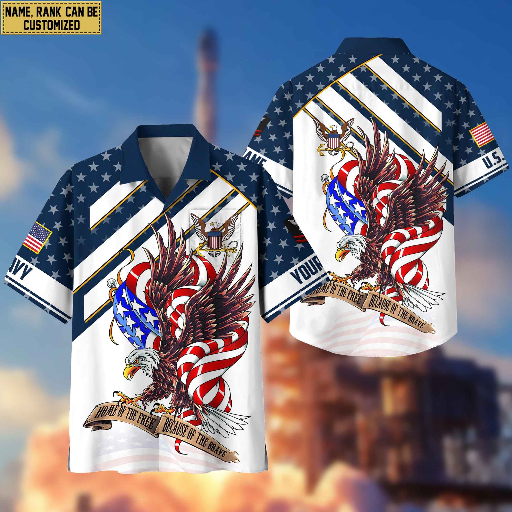 Custom Rank, Name, US Navy Hawaiian Shirt With Pocket, Gifts For Dad, For Husband Navy Veteran VPVC402402