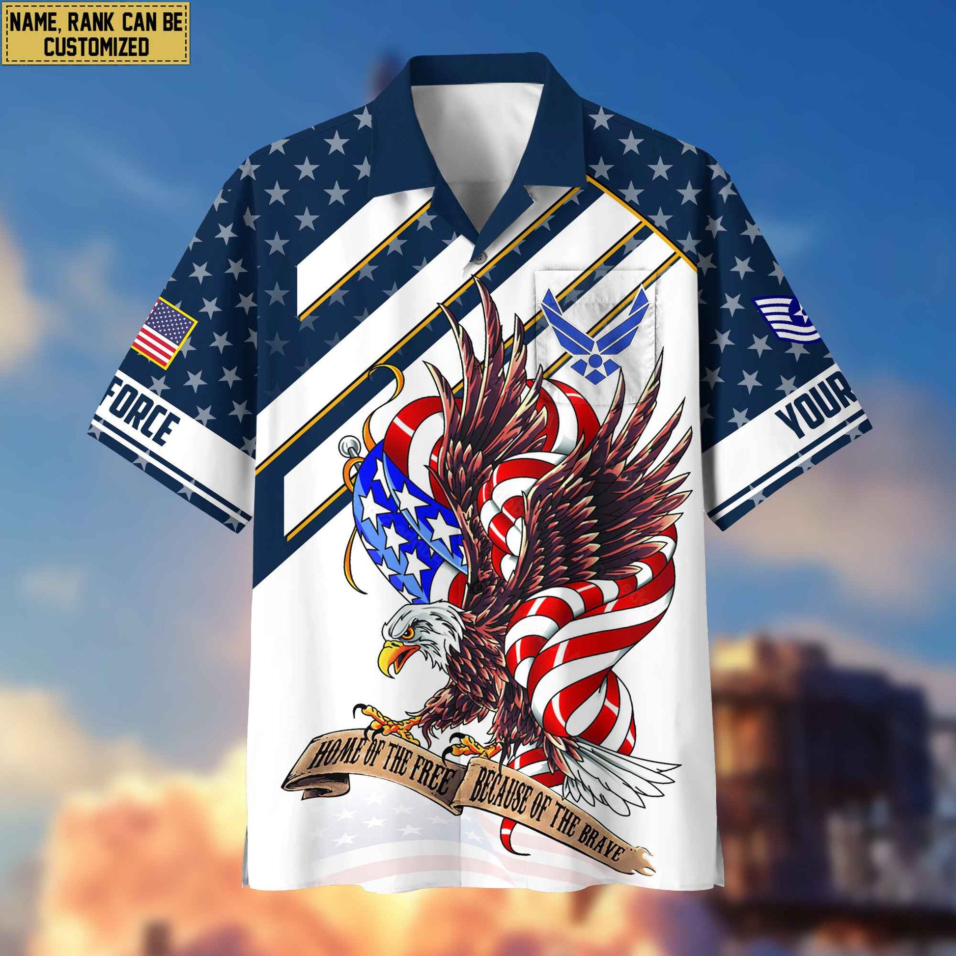 Custom Rank, Name, USAF Hawaiian Shirt With Pocket, Gifts For Dad, For Husband Air Force Veteran VPVC402404