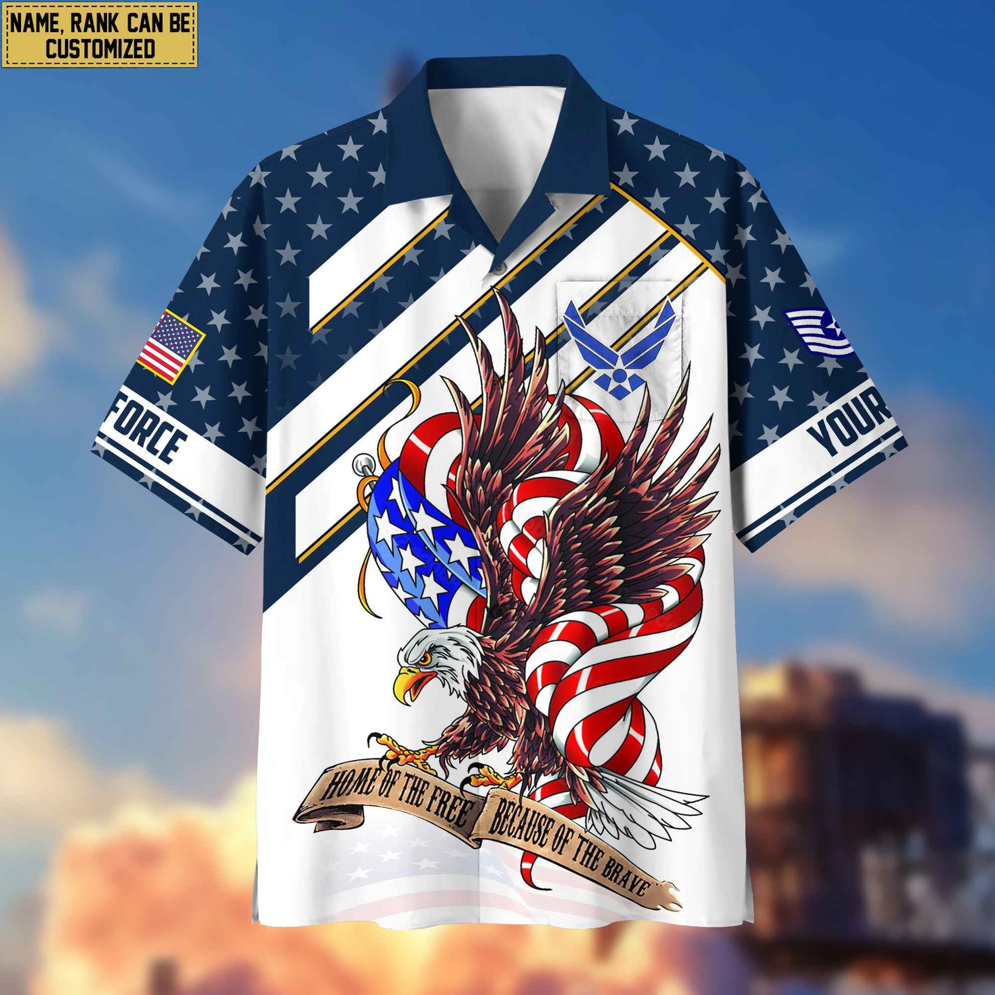 Custom Rank, Name, USAF Hawaiian Shirt With Pocket, Gifts For Dad, For Husband Air Force Veteran VPVC402404