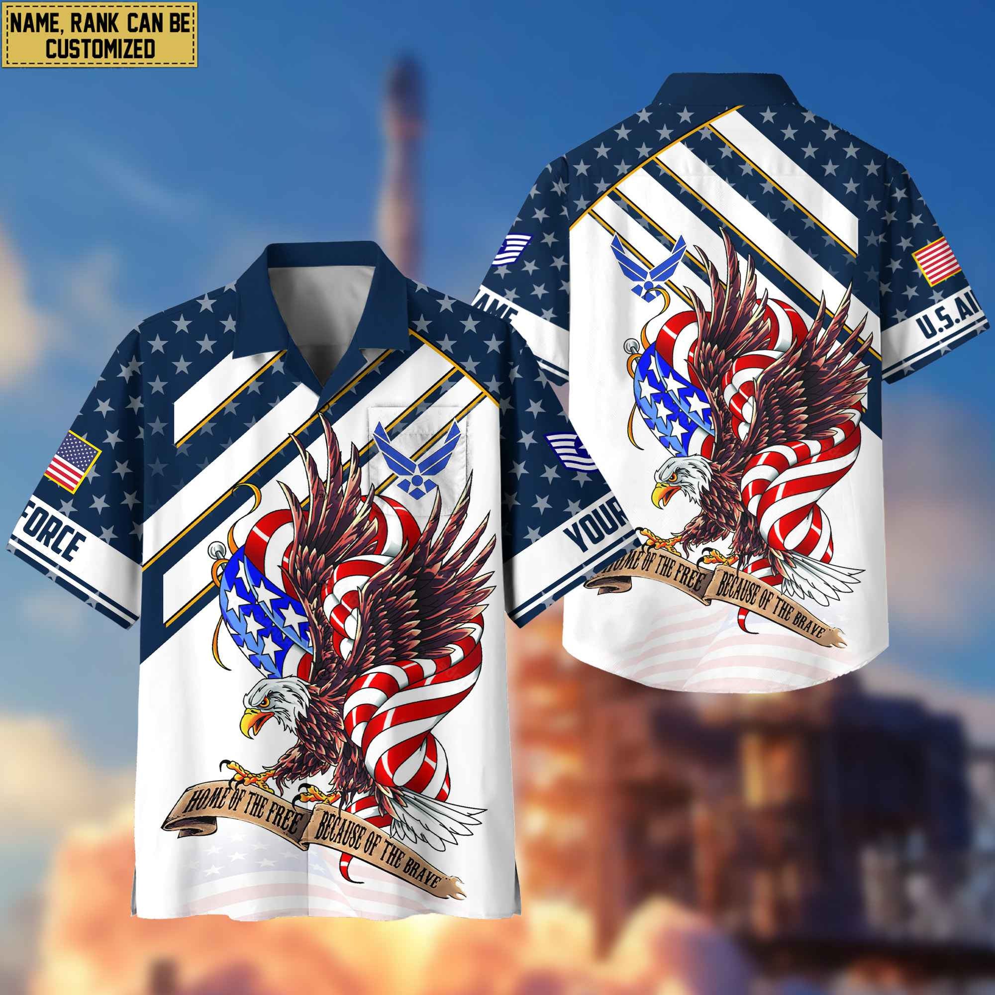Custom Rank, Name, USAF Hawaiian Shirt With Pocket, Gifts For Dad, For Husband Air Force Veteran VPVC402404
