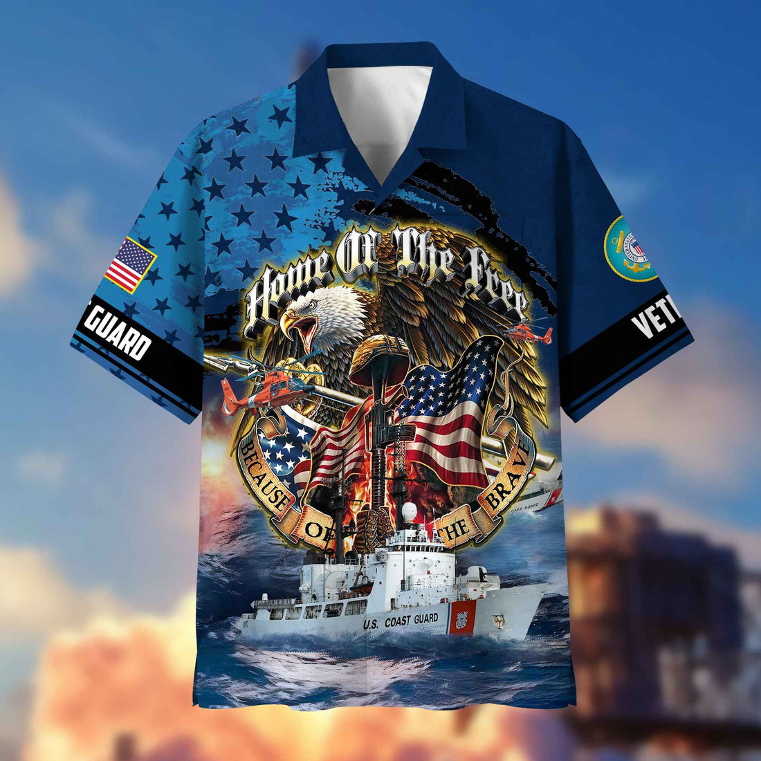 USCG Hawaiian Shirt With Pocket, Gifts For Dad, For Husband, Gifts For Coast Guard Veteran VPVC402905