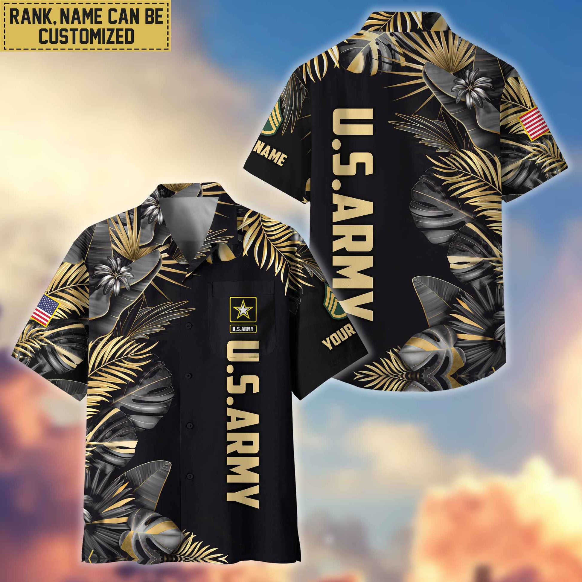 Premium Custom Name, Rank US Army Veteran Hawaiian Shirt With Pocket, Gifts For Dad, For Husband, Gifts For Army Veteran VPVC402101