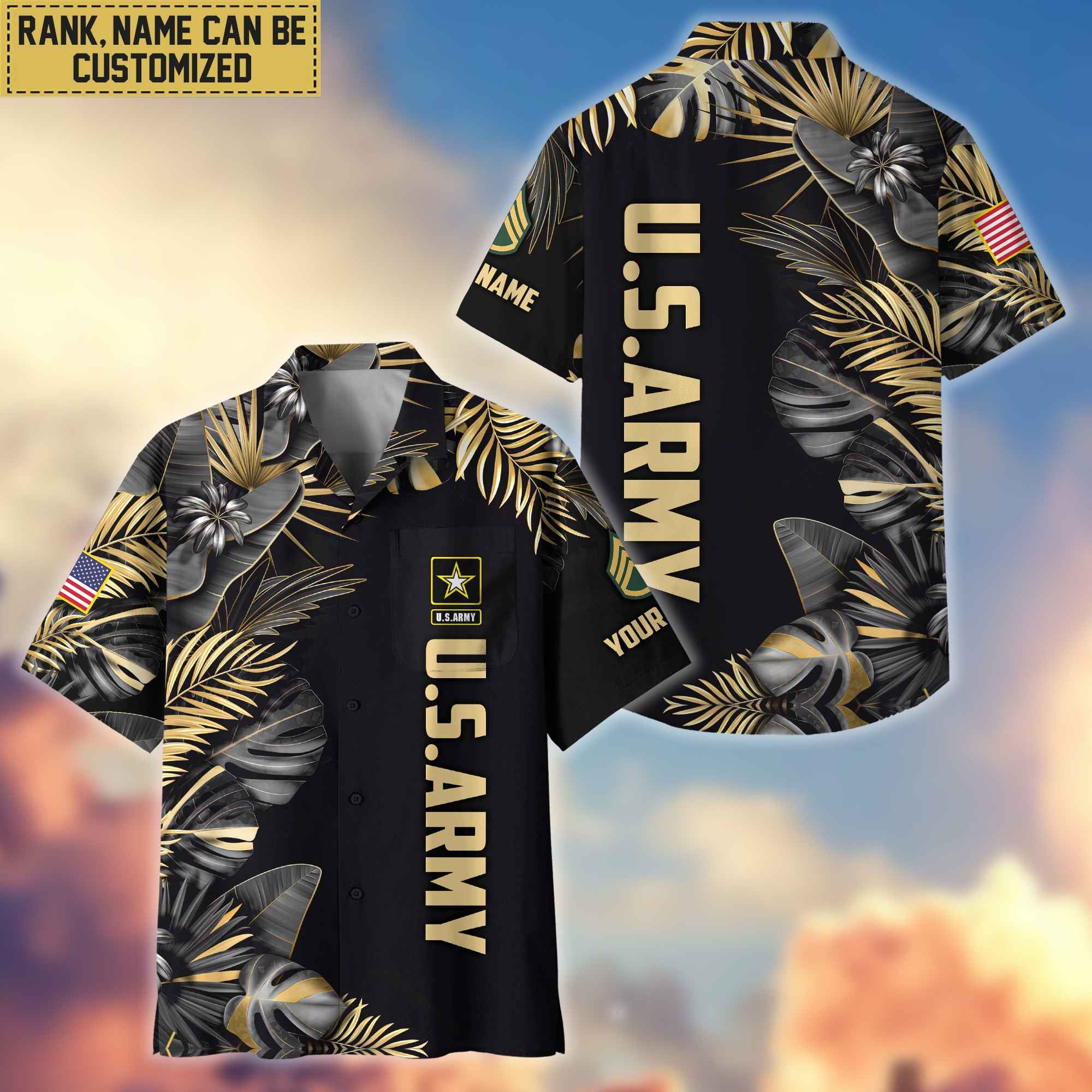 Premium Custom Name, Rank US Army Veteran Hawaiian Shirt With Pocket, Gifts For Dad, For Husband, Gifts For Army Veteran VPVC402101