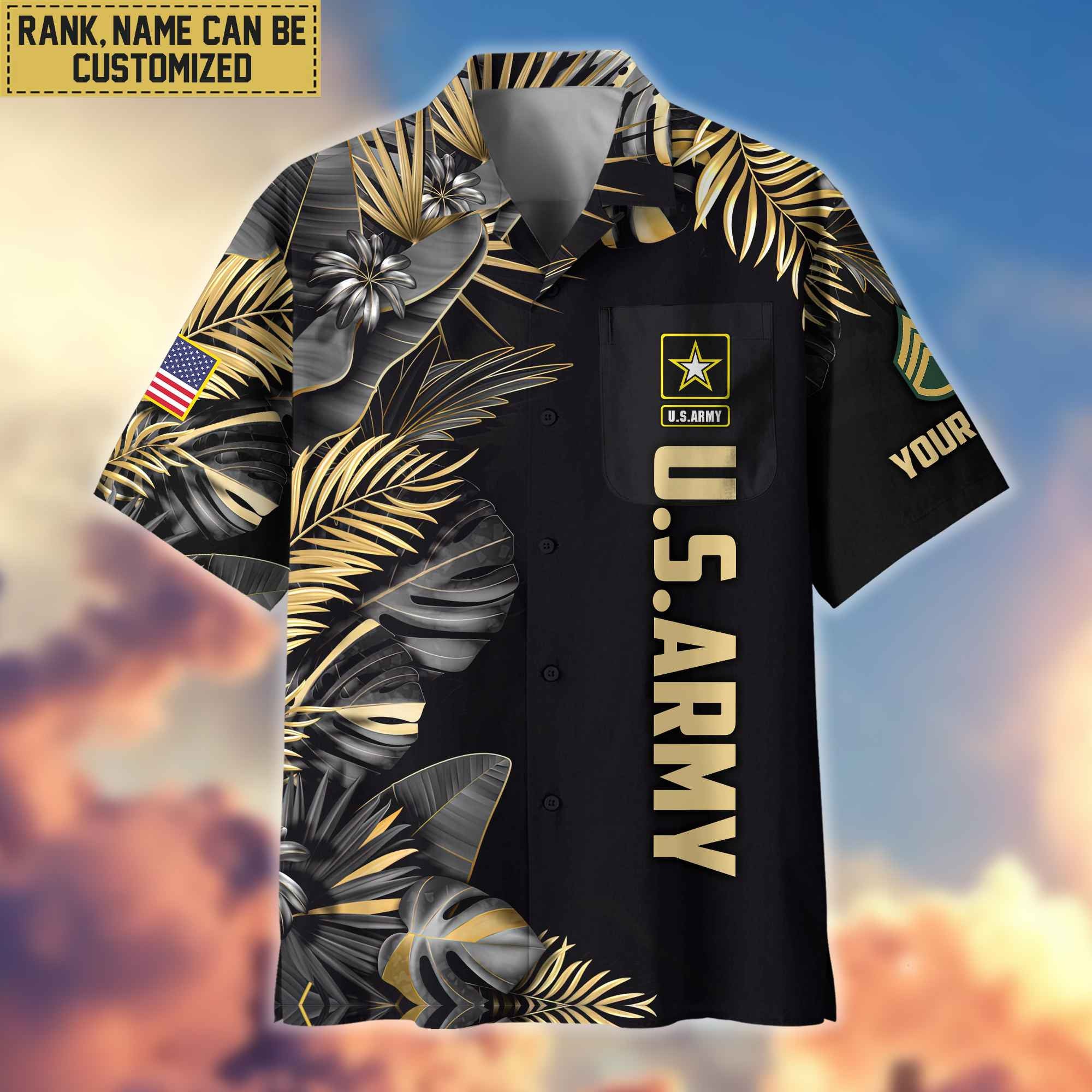 Premium Custom Name, Rank US Army Veteran Hawaiian Shirt With Pocket, Gifts For Dad, For Husband, Gifts For Army Veteran VPVC402101
