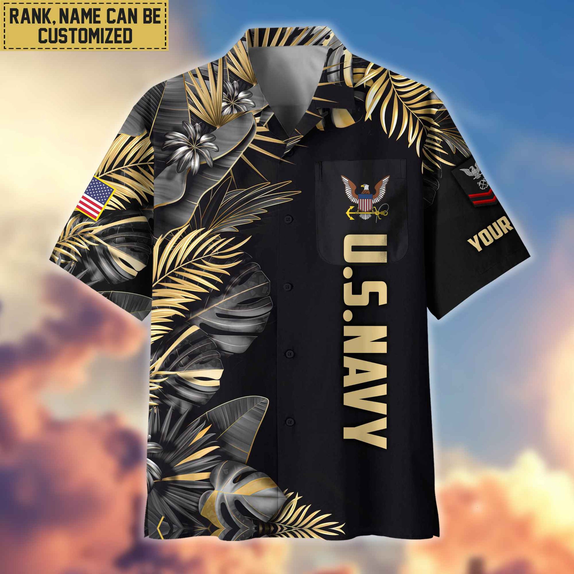 Premium Custom Name, Rank US Navy Veteran Hawaiian Shirt With Pocket, Gifts For Dad, For Husband, Gifts For Navy Veteran VPVC402102