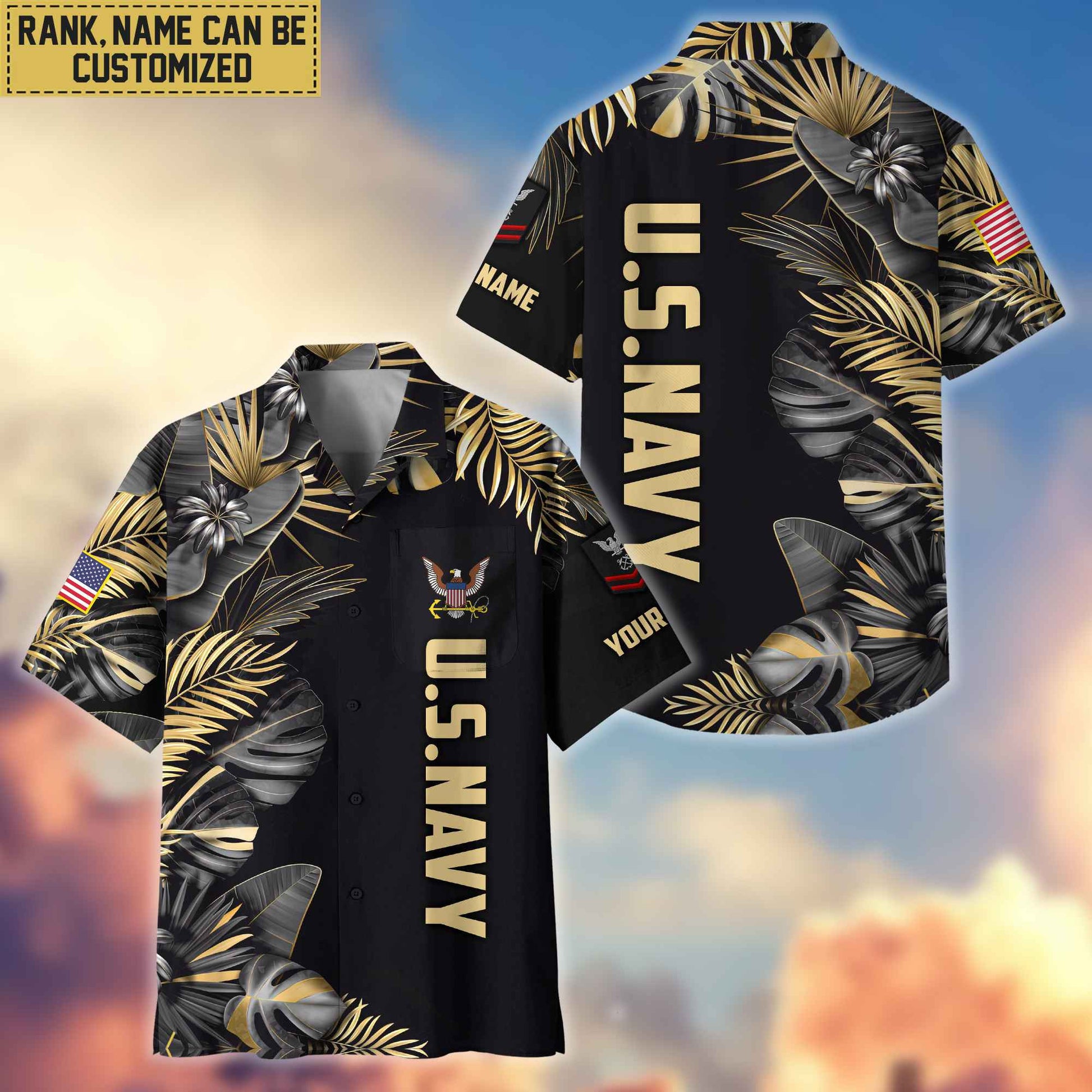 Premium Custom Name, Rank US Navy Veteran Hawaiian Shirt With Pocket, Gifts For Dad, For Husband, Gifts For Navy Veteran VPVC402102