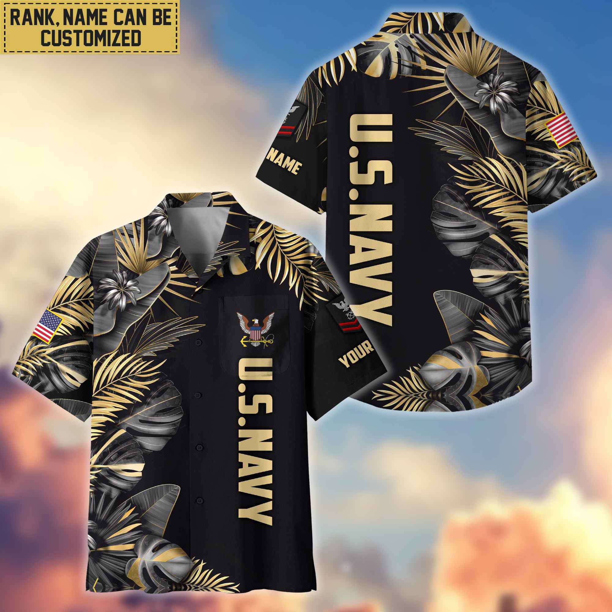 Premium Custom Name, Rank US Navy Veteran Hawaiian Shirt With Pocket, Gifts For Dad, For Husband, Gifts For Navy Veteran VPVC402102