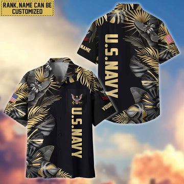 Premium Custom Name, Rank US Navy Veteran Hawaiian Shirt With Pocket, Gifts For Dad, For Husband, Gifts For Navy Veteran VPVC402102