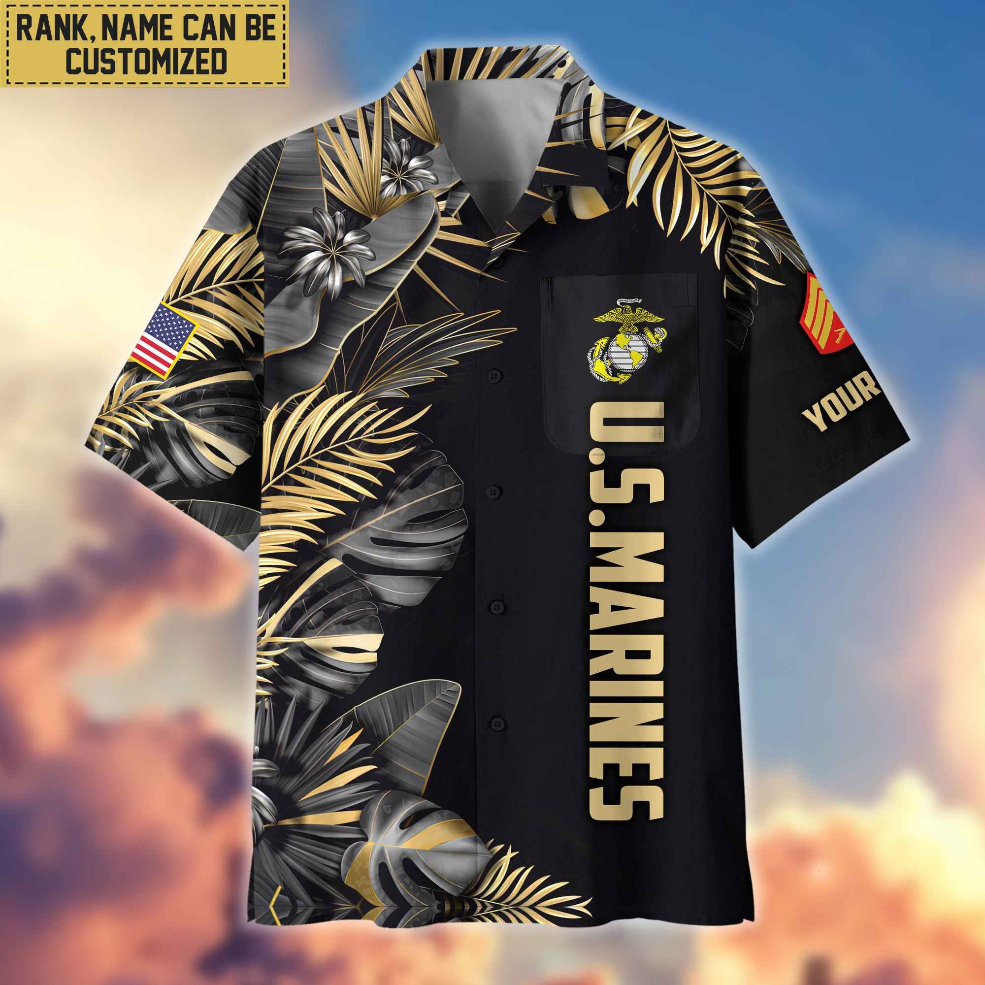 Premium Custom Name, Rank USMC Veteran Hawaiian Shirt With Pocket, Gifts For Dad, For Husband, Gifts For Marine Veteran VPVC402103