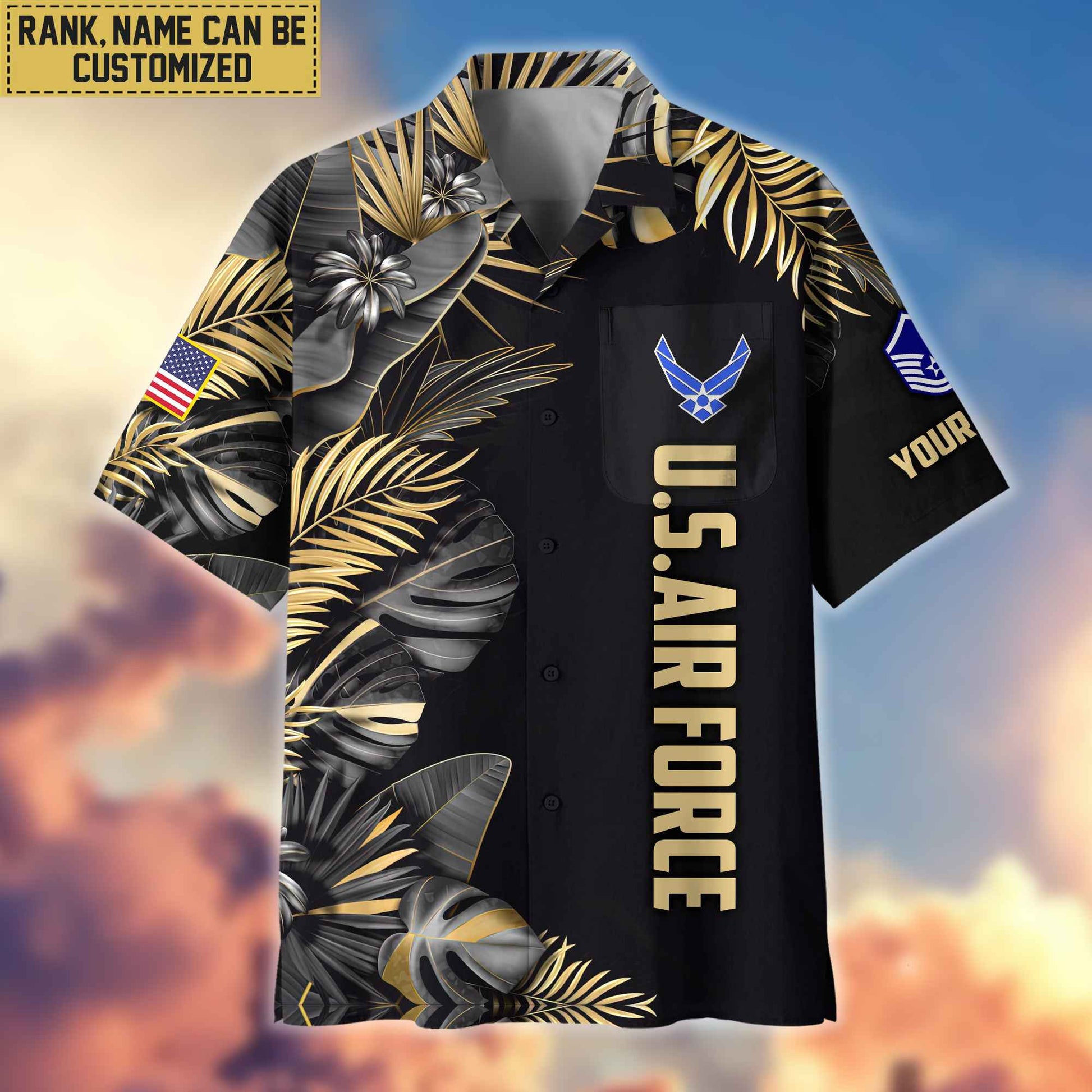 Premium Custom Name, Rank USAF Veteran Hawaiian Shirt With Pocket, Gifts For Dad, For Husband, Gifts For Air Force Veteran VPVC402104