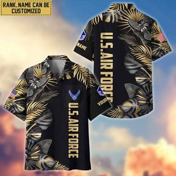 Premium Custom Name, Rank USAF Veteran Hawaiian Shirt With Pocket, Gifts For Dad, For Husband, Gifts For Air Force Veteran VPVC402104
