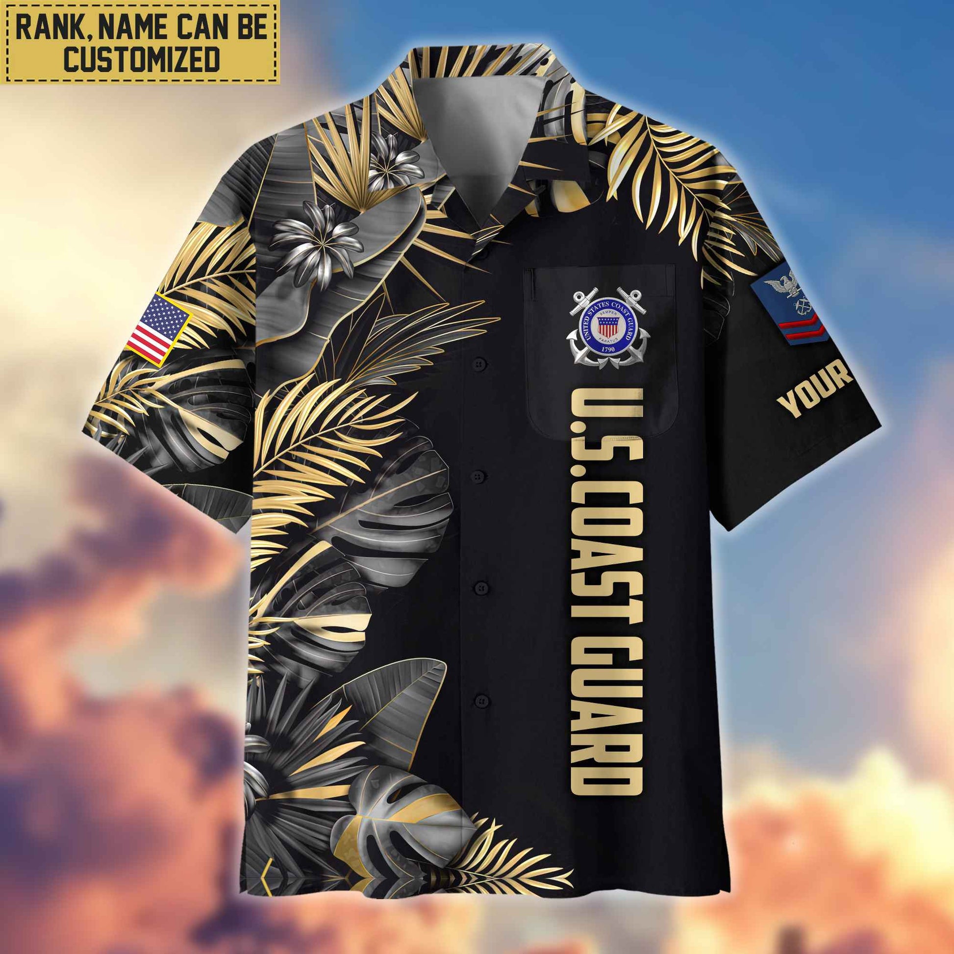 Premium Custom Name, Rank USCG Veteran Hawaiian Shirt With Pocket, Gifts For Dad, For Husband, Gifts For Coast Guard Veteran VPVC402105