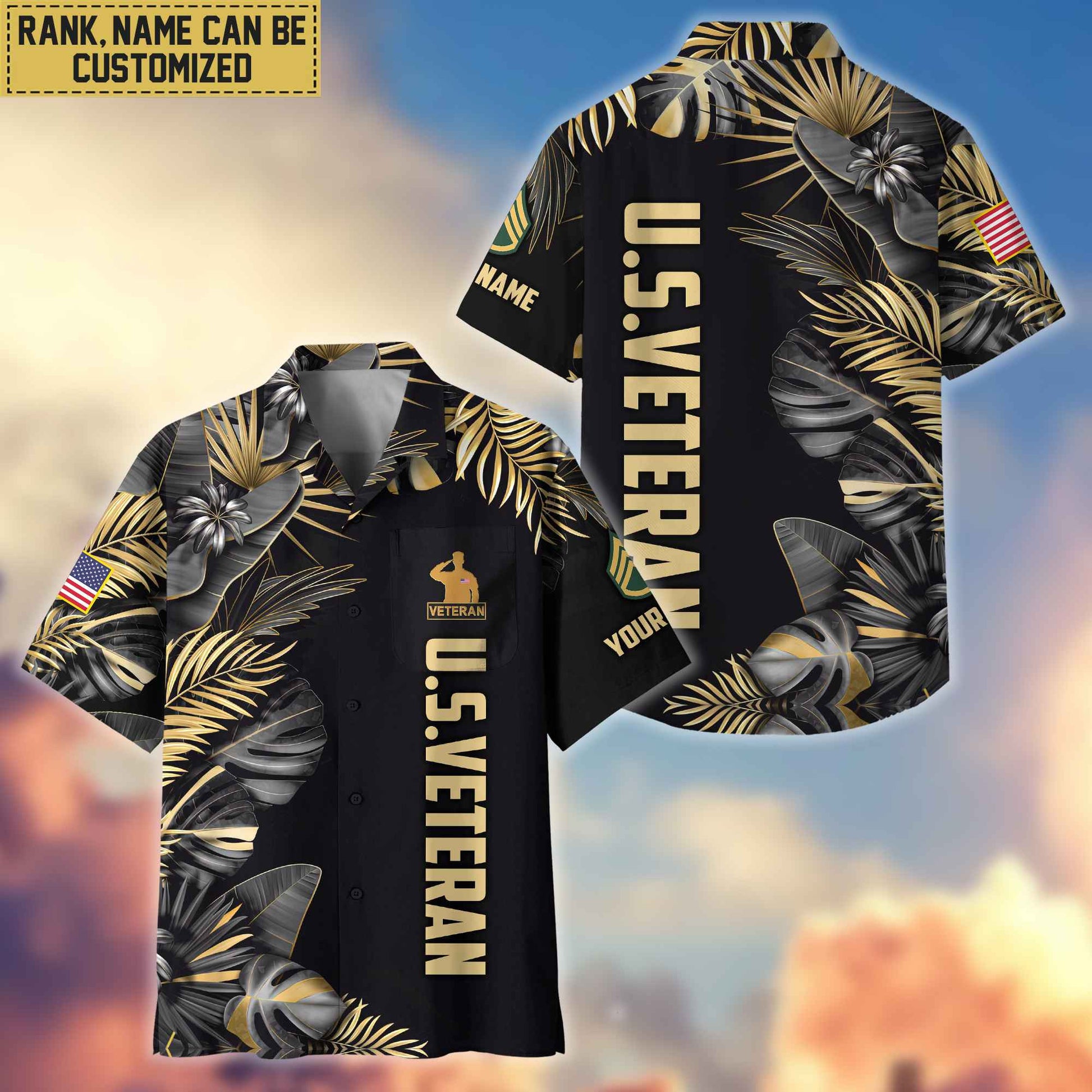 Premium Custom Name, Rank US Veteran Hawaiian Shirt With Pocket, Gifts For Dad, For Husband, Gifts For US Veteran VPVC402107