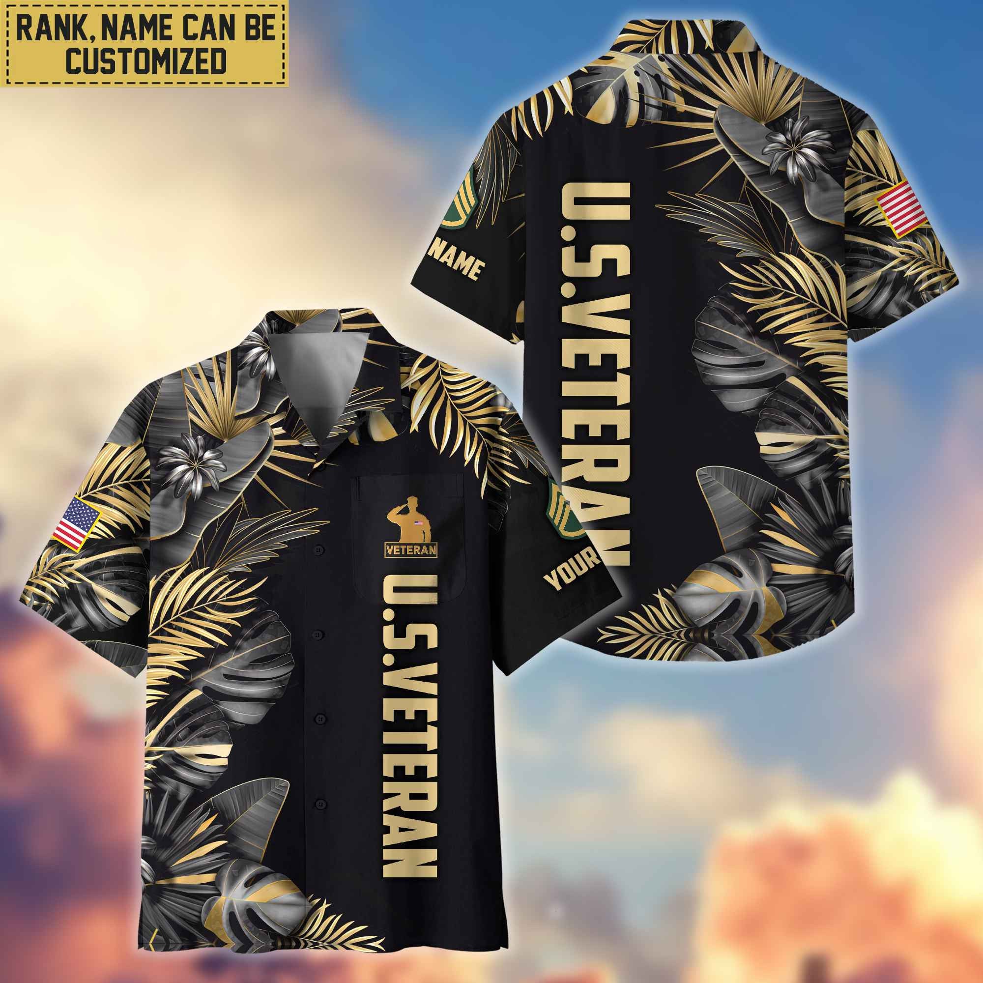 Premium Custom Name, Rank US Veteran Hawaiian Shirt With Pocket, Gifts For Dad, For Husband, Gifts For US Veteran VPVC402107