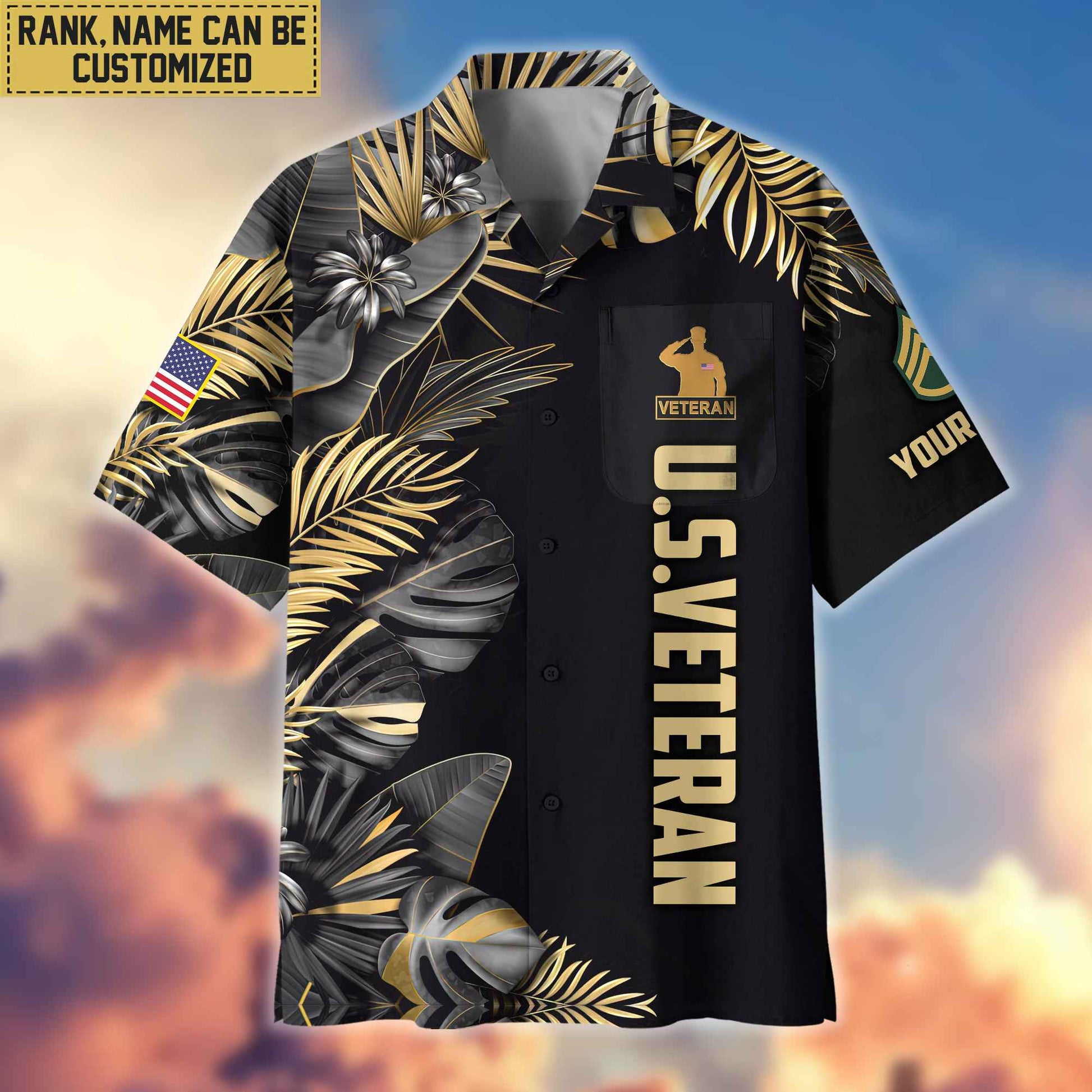 Premium Custom Name, Rank US Veteran Hawaiian Shirt With Pocket, Gifts For Dad, For Husband, Gifts For US Veteran VPVC402107
