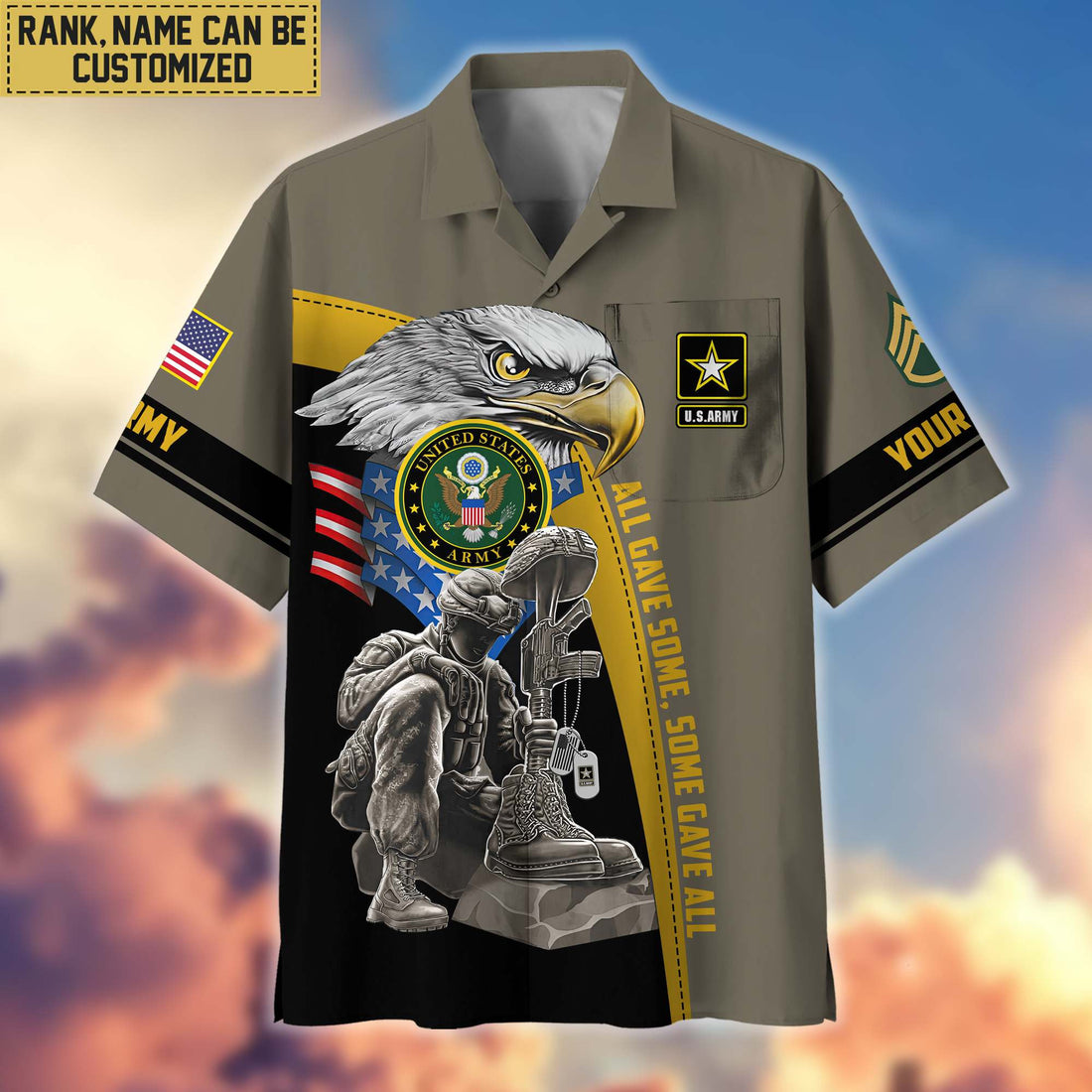 Premium Custom Name, Rank US Army Veteran Hawaiian Shirt With Pocket, Gifts For Veterans Day, Father's Day, Gifts For US Army Veteran VPVC402601