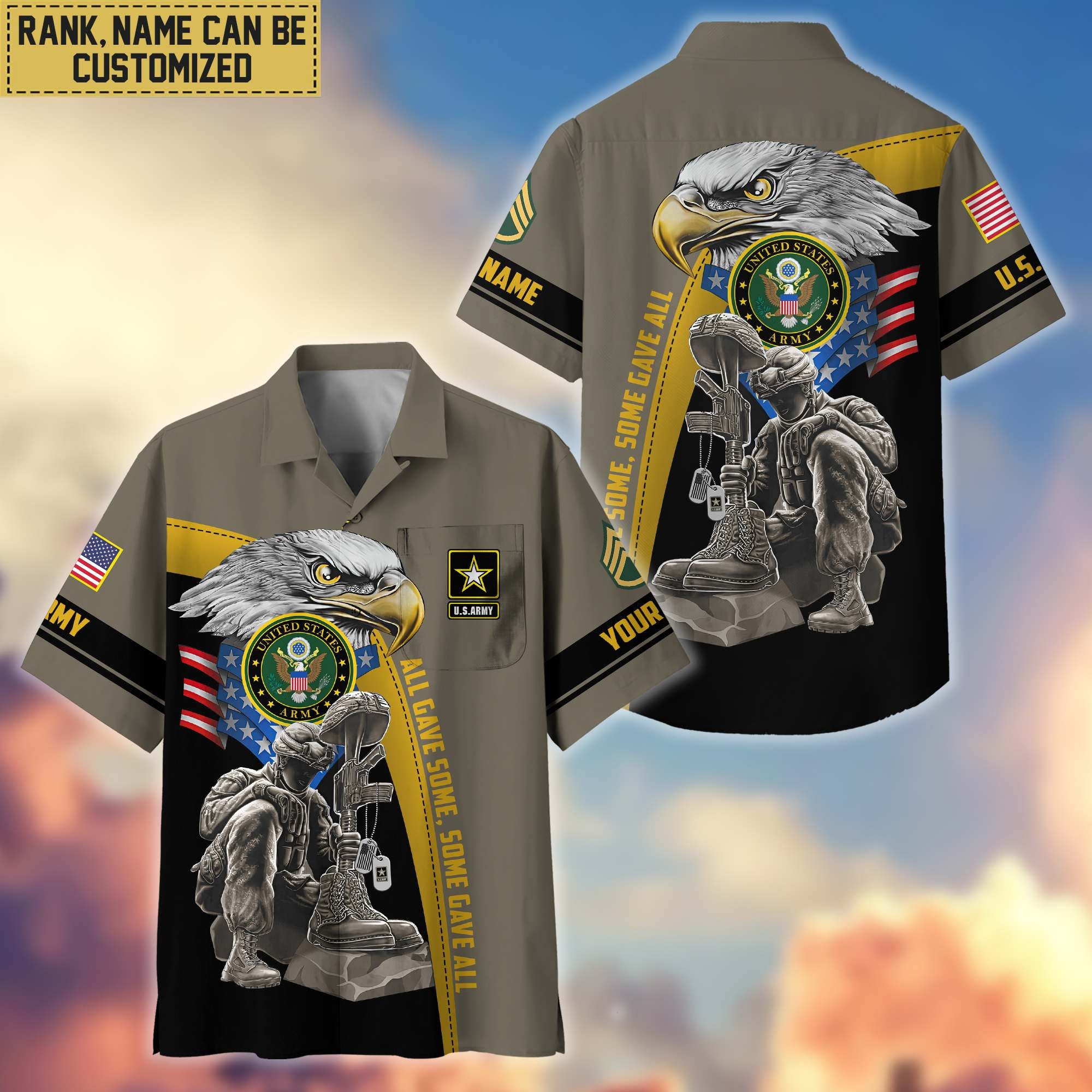 Premium Custom Name, Rank US Army Veteran Hawaiian Shirt With Pocket, Gifts For Veterans Day, Father's Day, Gifts For US Army Veteran VPVC402601