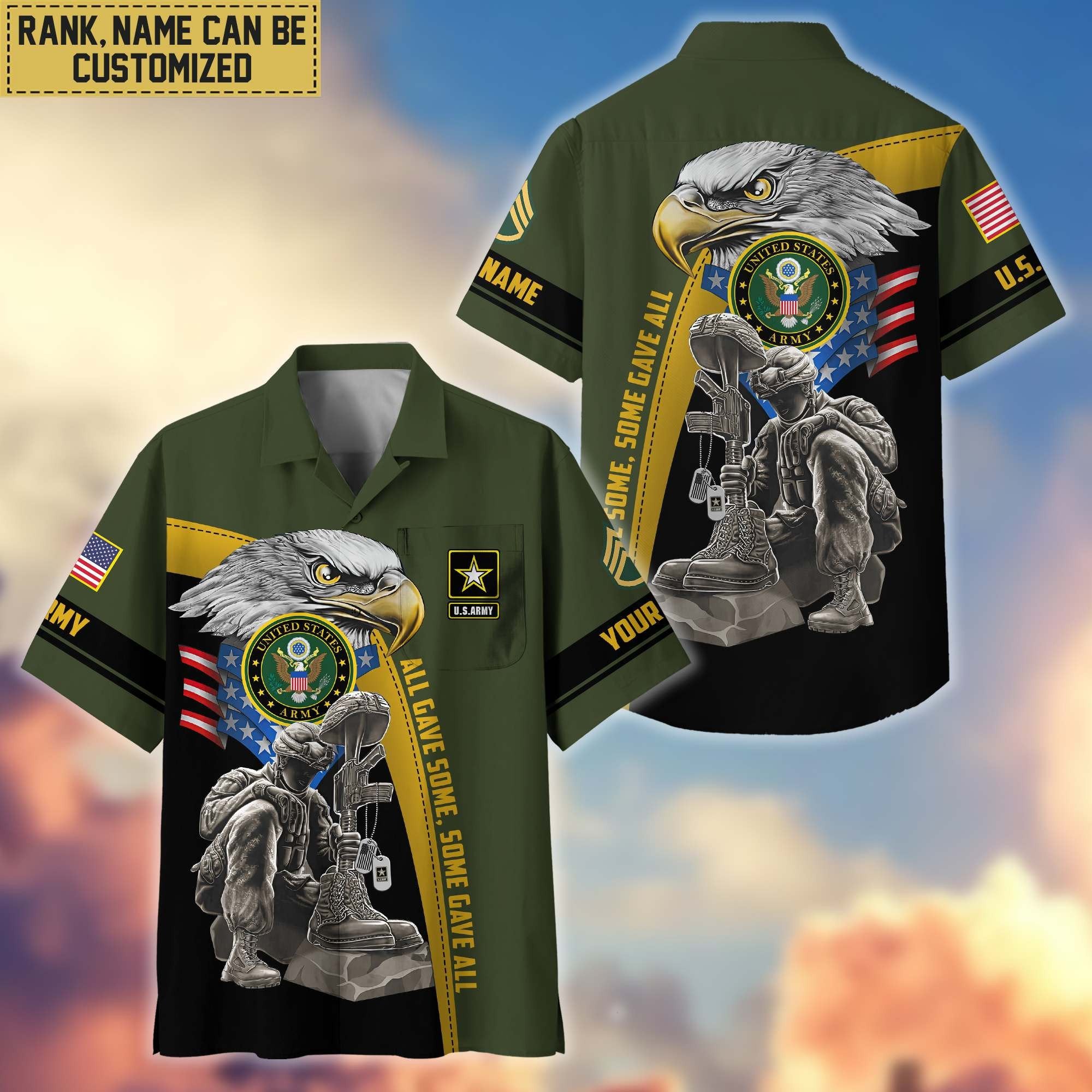 Premium Custom Name, Rank US Army Veteran Hawaiian Shirt With Pocket, Gifts For Veterans Day, Father's Day, Gifts For US Army Veteran VPVC402601