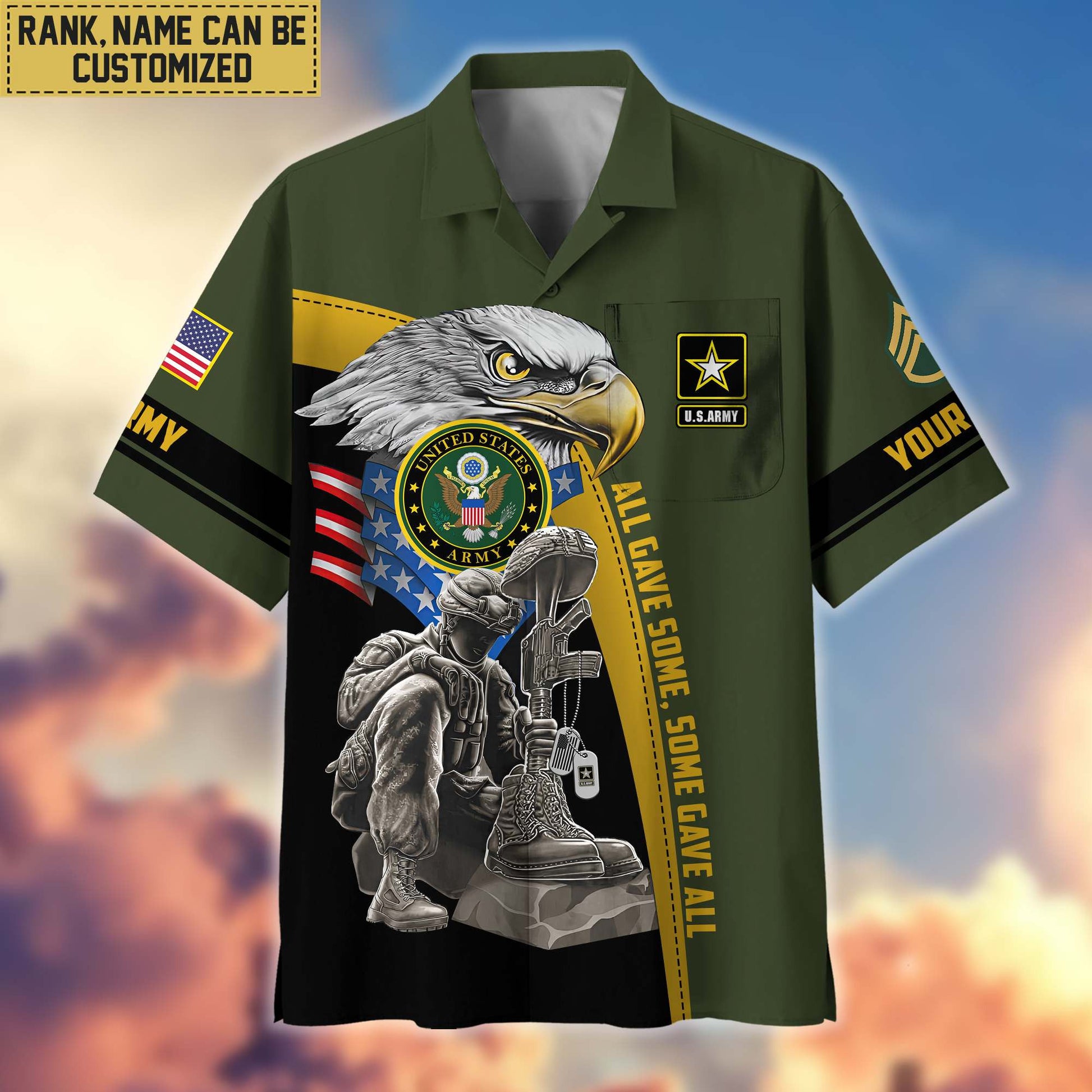 Premium Custom Name, Rank US Army Veteran Hawaiian Shirt With Pocket, Gifts For Veterans Day, Father's Day, Gifts For US Army Veteran VPVC402601