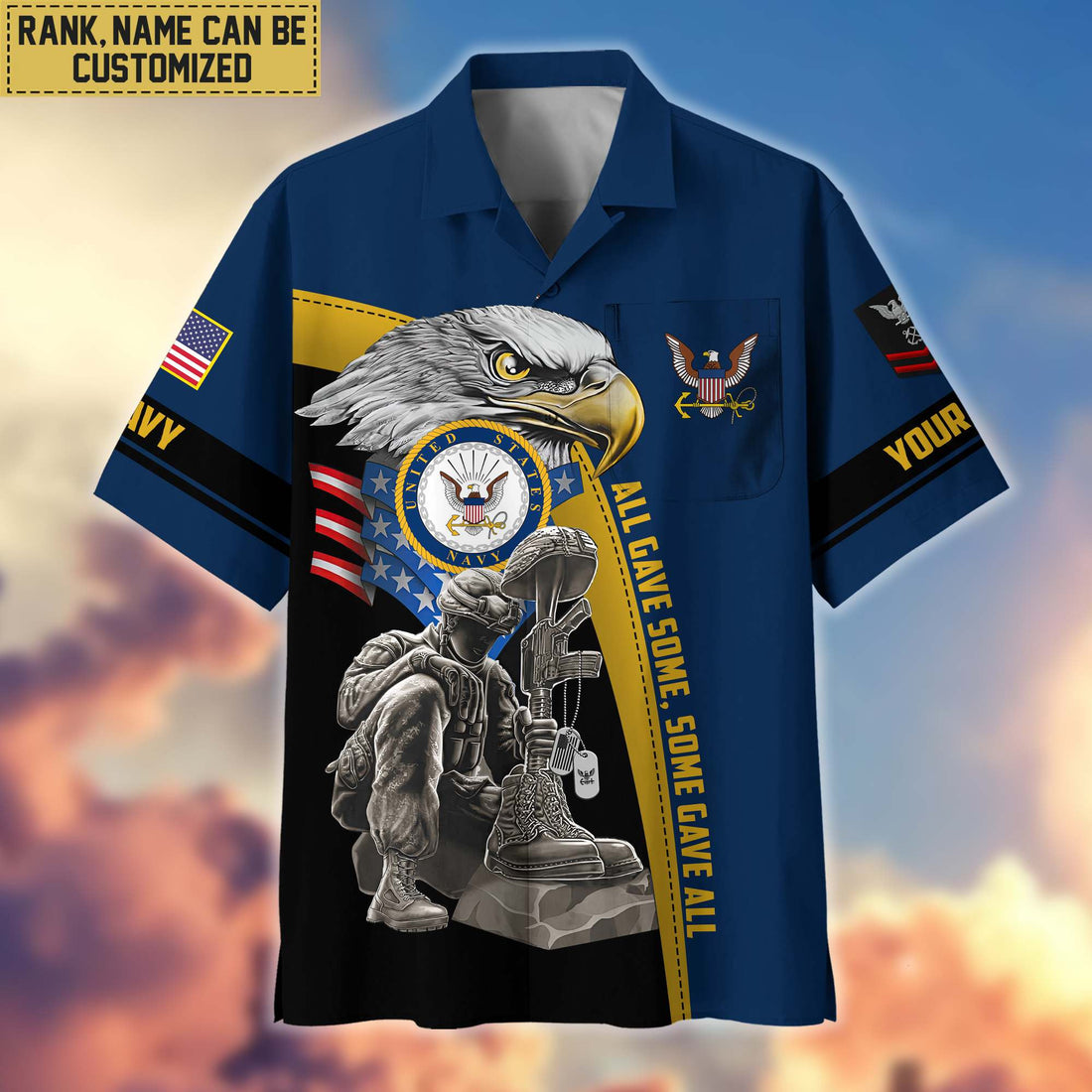 Premium Custom Name, Rank US Navy Veteran Hawaiian Shirt With Pocket, Gifts For Veterans Day, Father's Day, Gifts For US Navy Veteran VPVC402602