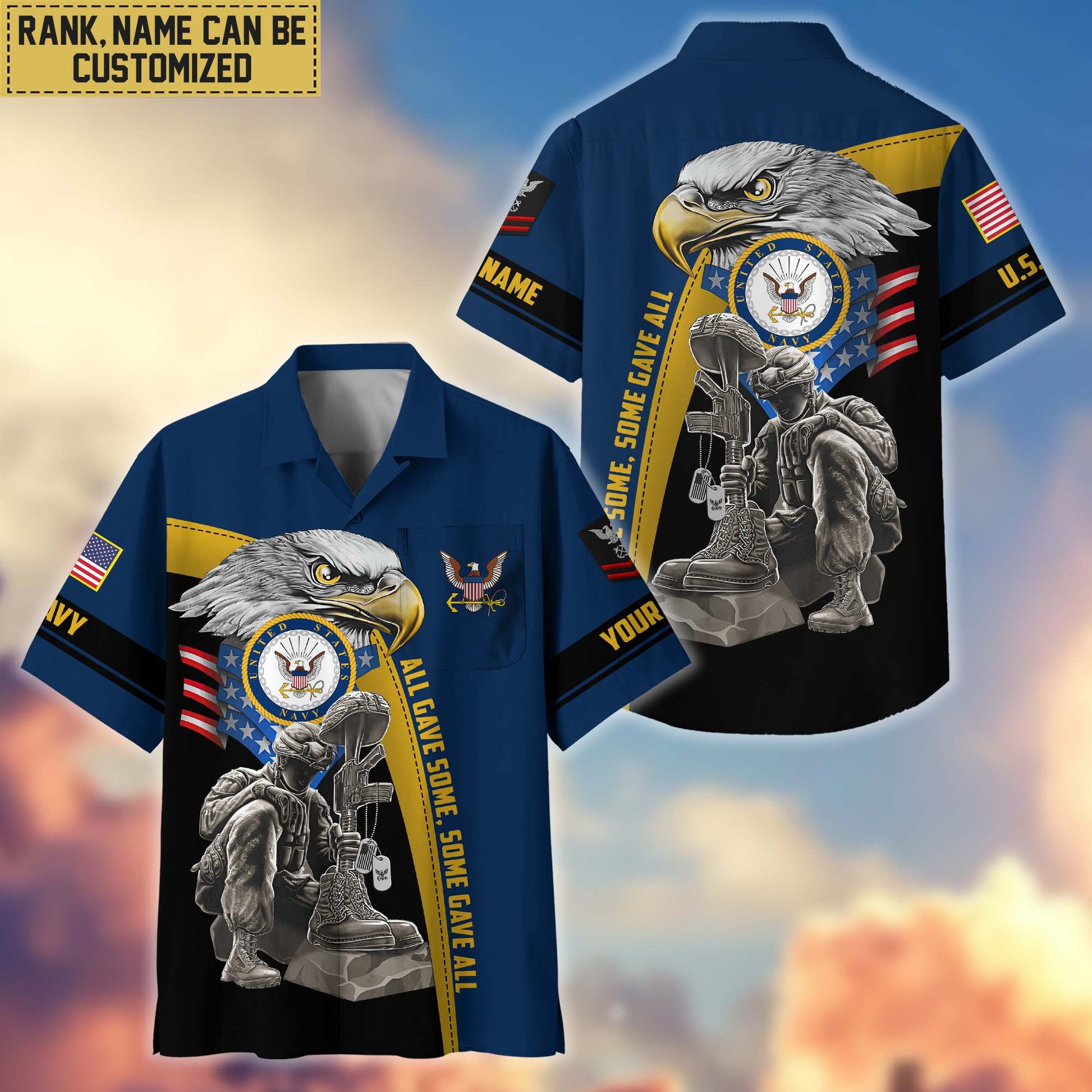 Premium Custom Name, Rank US Navy Veteran Hawaiian Shirt With Pocket, Gifts For Veterans Day, Father's Day, Gifts For US Navy Veteran VPVC402602