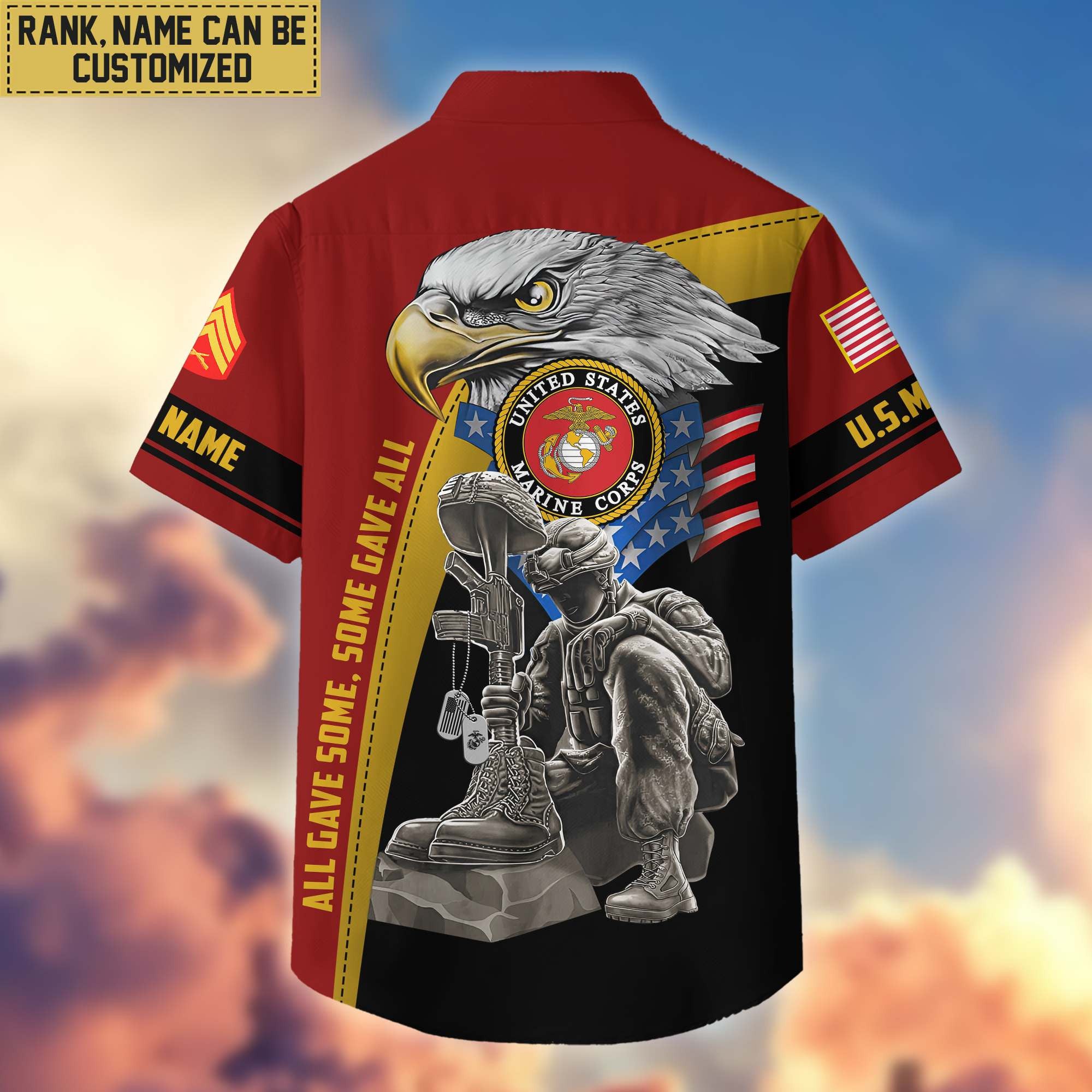Premium Custom Name, Rank USMC Veteran Hawaiian Shirt With Pocket, Gifts For Veterans Day, Father's Day, Gifts For US Marine Veteran VPVC402603