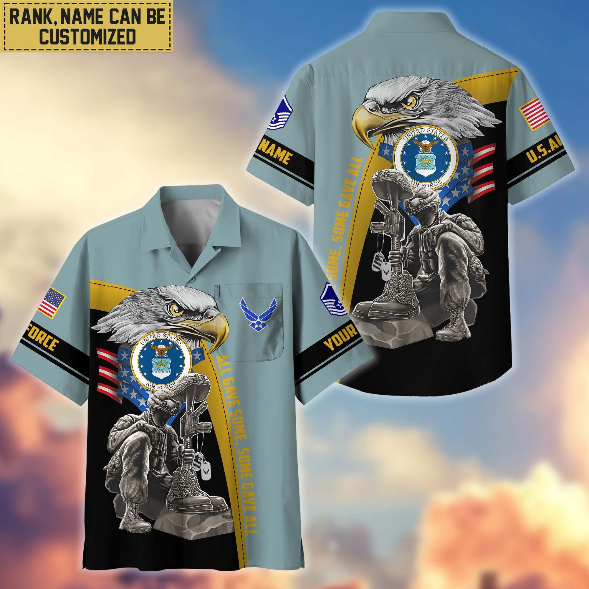 Premium Custom Name, Rank USAF Veteran Hawaiian Shirt With Pocket, Gifts For Veterans Day, Father's Day, Gifts For US Air Force Veteran VPVC402604