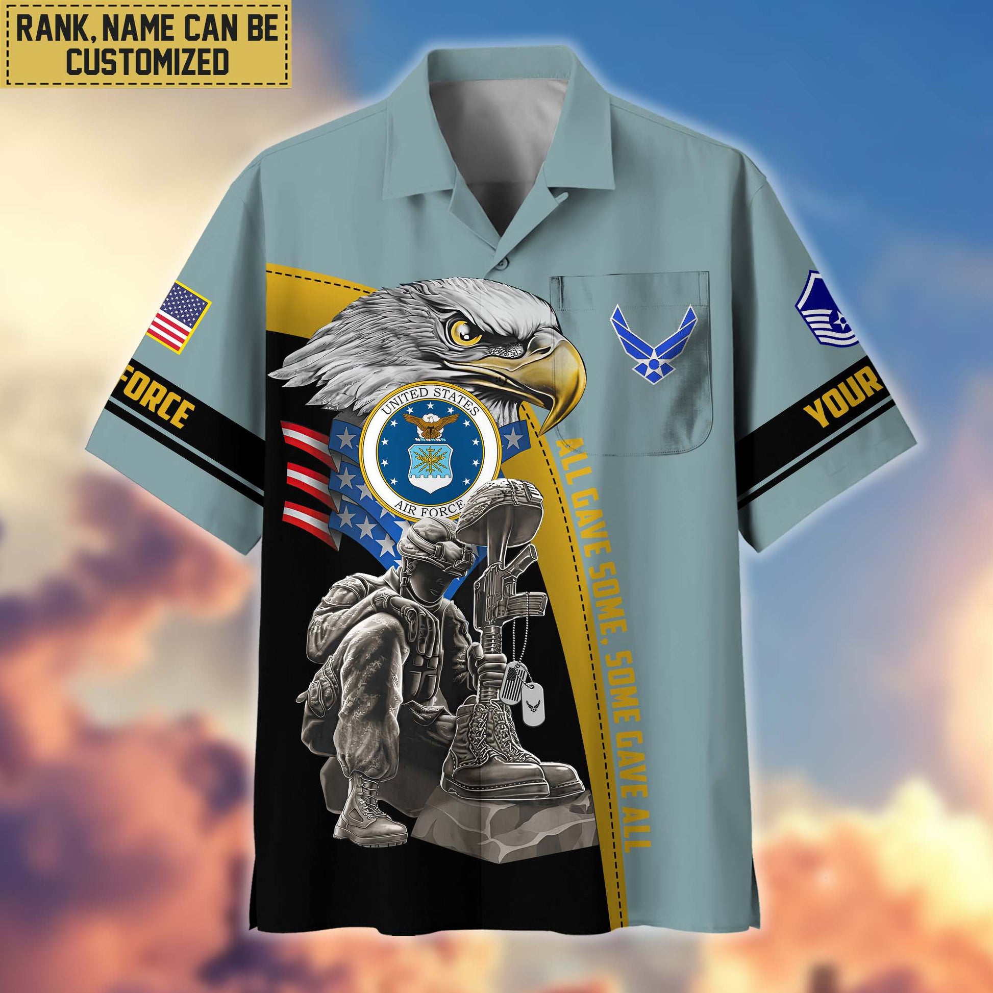Premium Custom Name, Rank USAF Veteran Hawaiian Shirt With Pocket, Gifts For Veterans Day, Father's Day, Gifts For US Air Force Veteran VPVC402604
