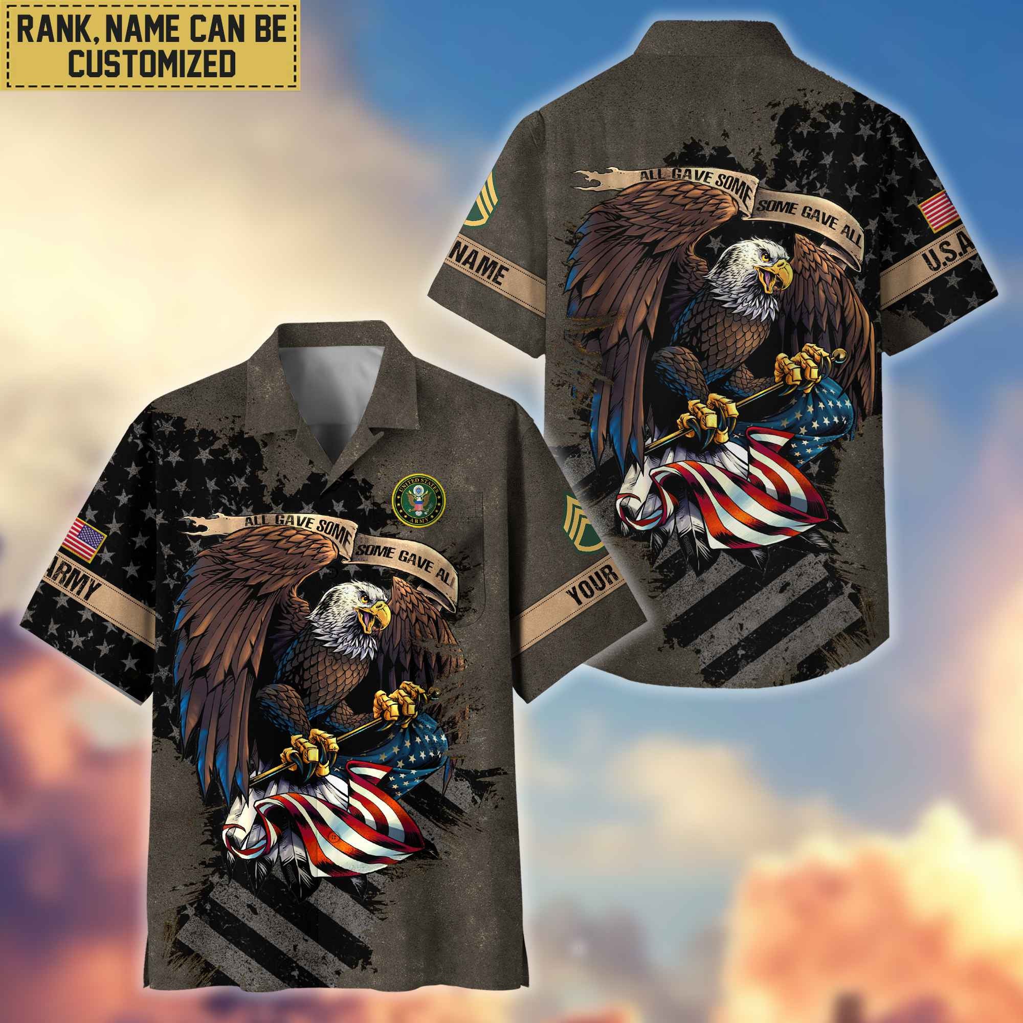 Premium Custom Name, Rank US Army Veteran Hawaiian Shirt With Pocket, Gifts For Veterans Day, Father's Day, Gifts For US Army Veteran VPVC402701