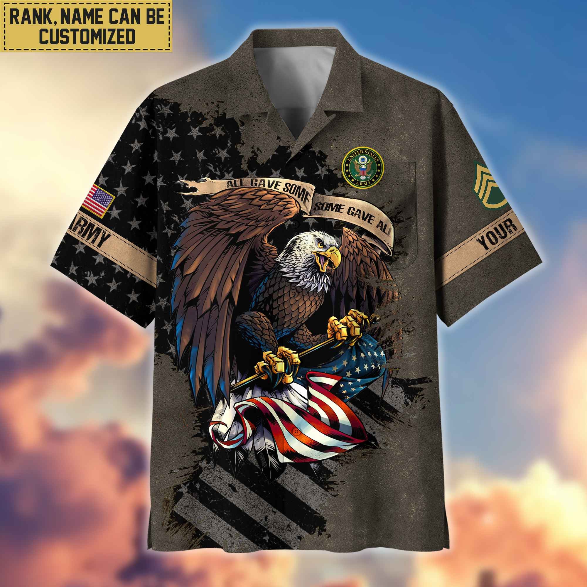 Premium Custom Name, Rank US Army Veteran Hawaiian Shirt With Pocket, Gifts For Veterans Day, Father's Day, Gifts For US Army Veteran VPVC402701