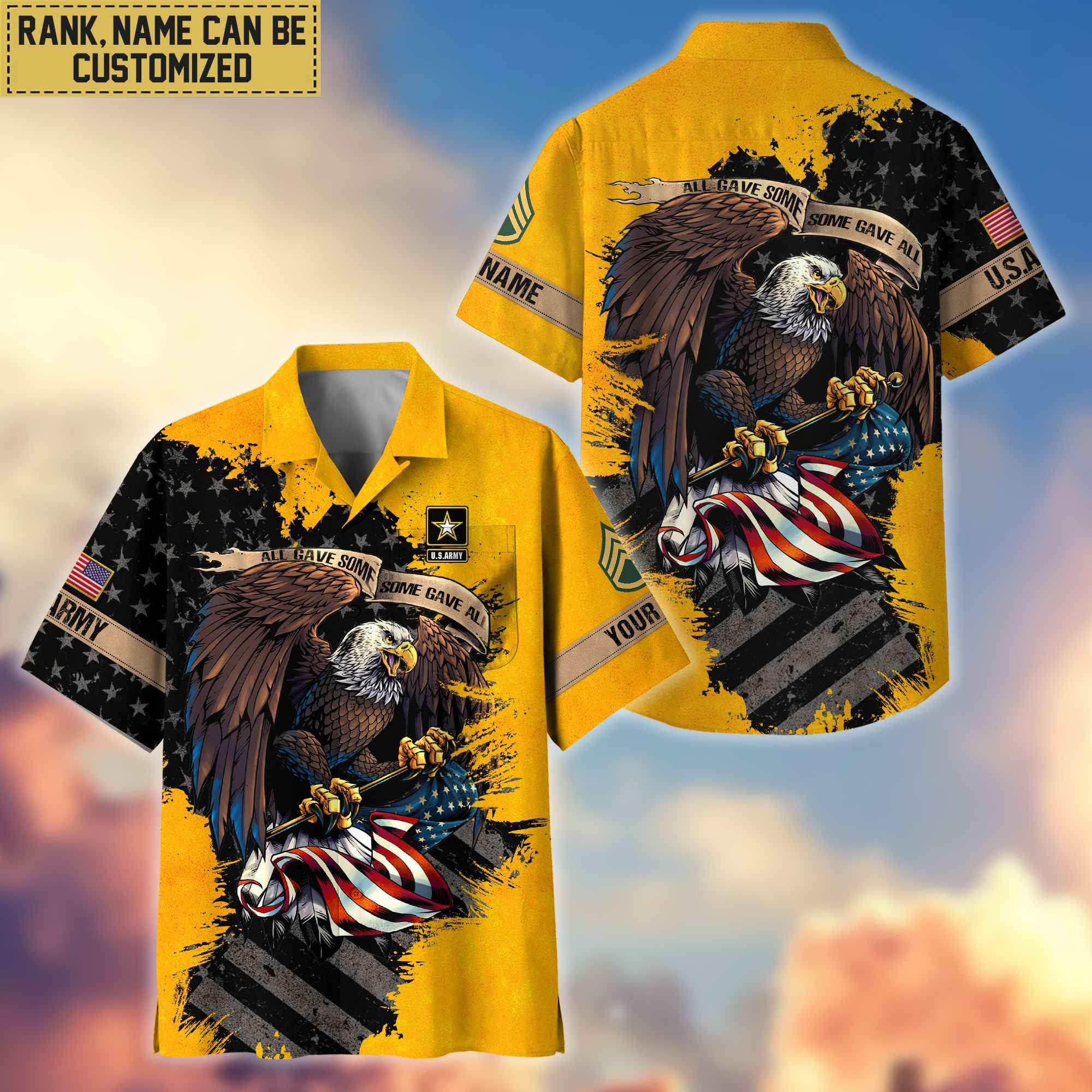 Premium Custom Name, Rank US Army Veteran Hawaiian Shirt With Pocket, Gifts For Veterans Day, Father's Day, Gifts For US Army Veteran VPVC402701